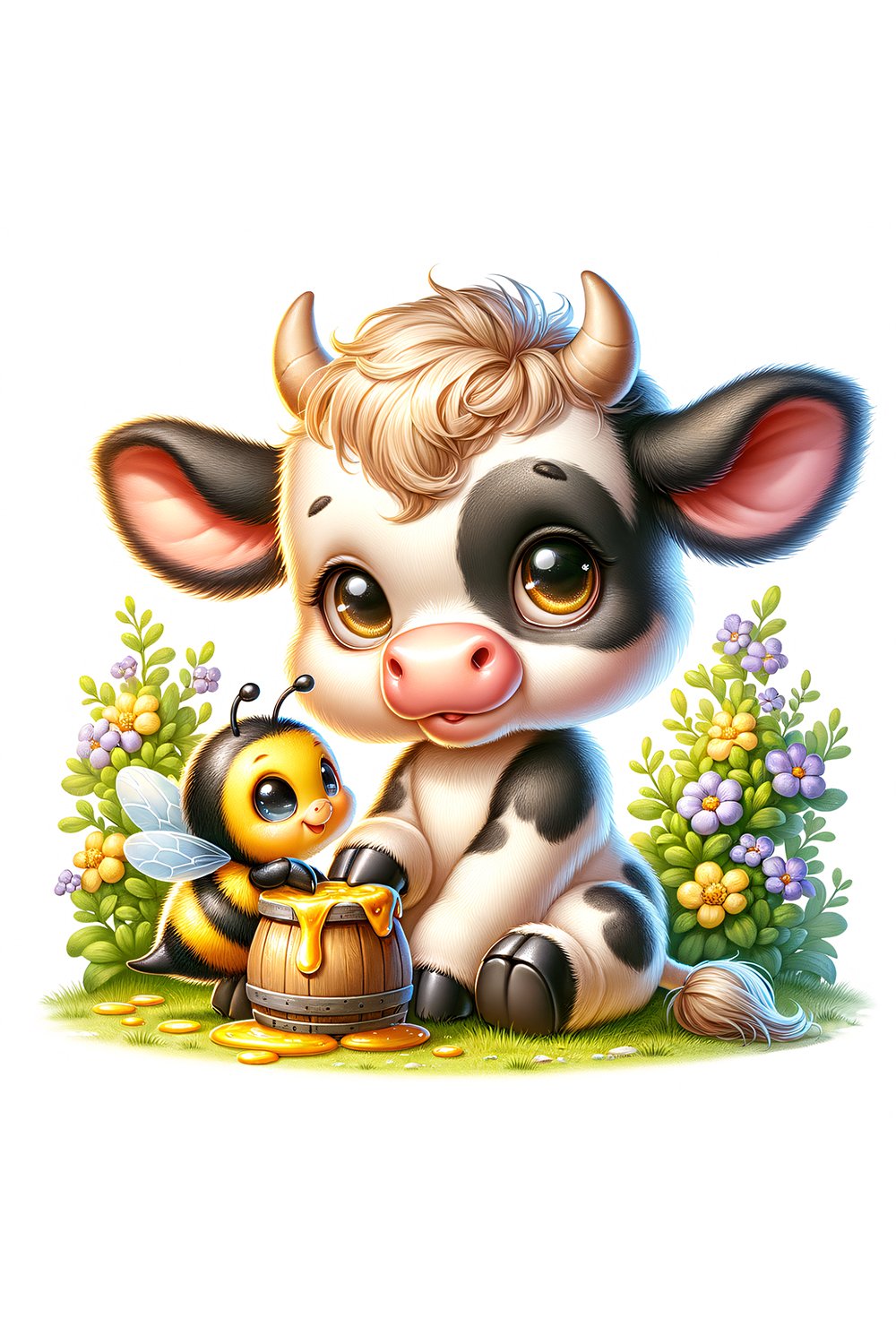 Cute Cow with Bee Friend JPG Sublimation Design (3602697)