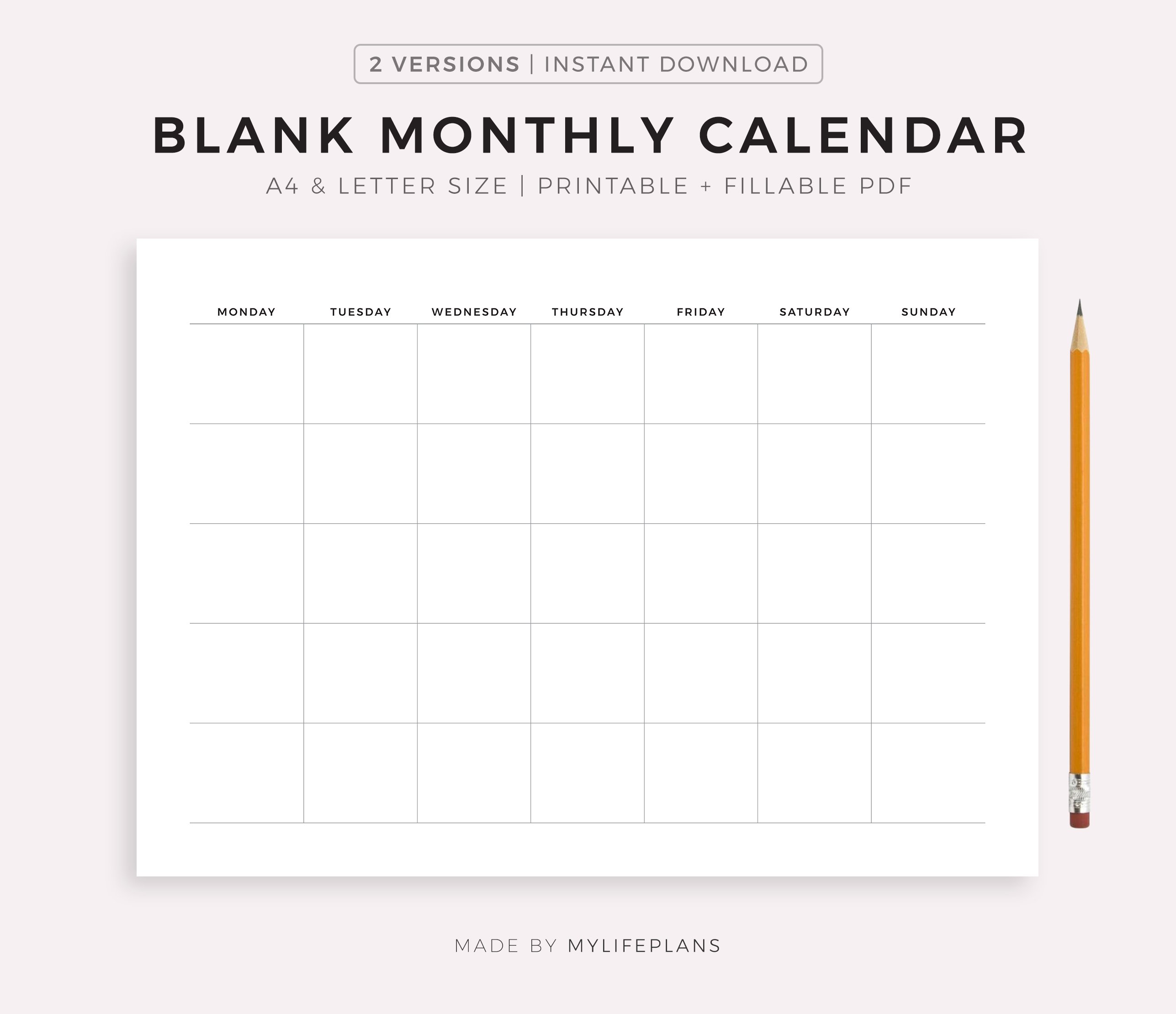 Blank Monthly Calendar Printable Landscape