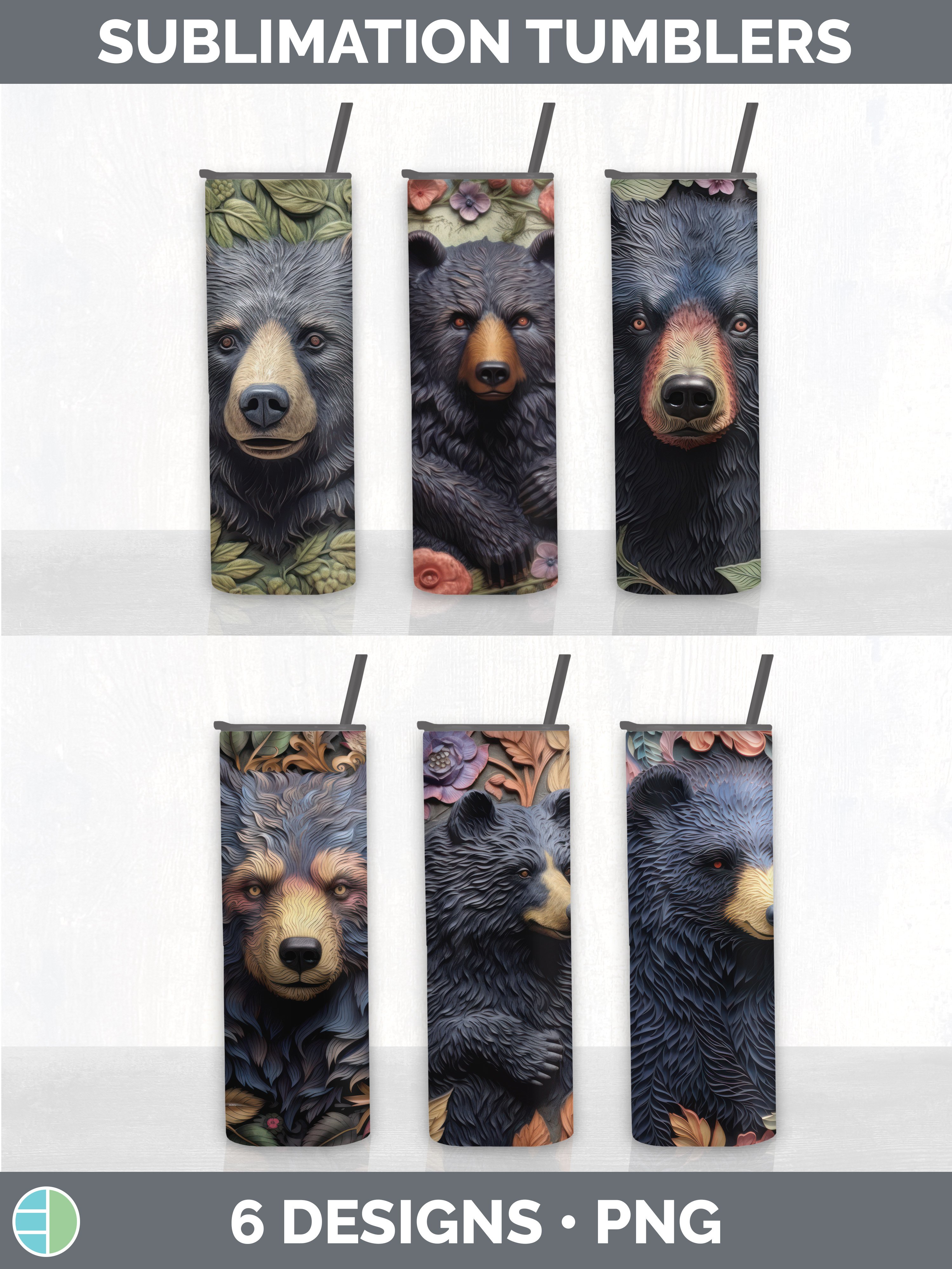 3D Black Bear Tumbler | Sublimation 20 oz Skinny Tumbler Des