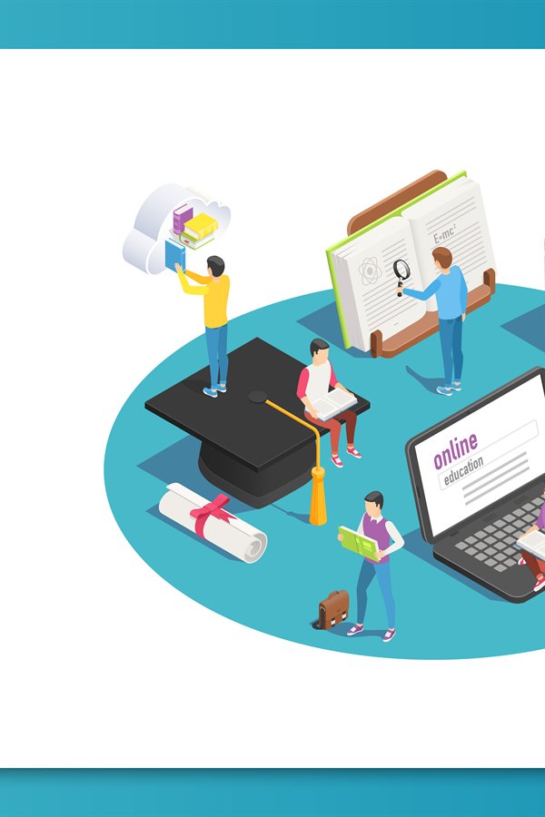 Online education isometric concept. Internet studying and we