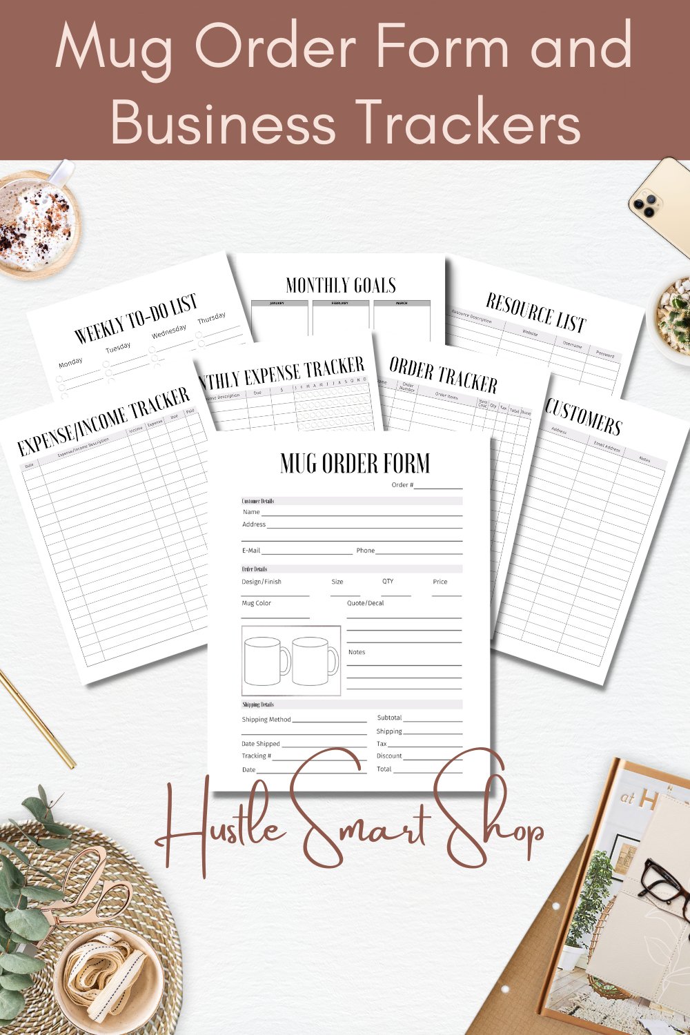 Mug Customer Order Form PDF Gray Bundle Planner Printables