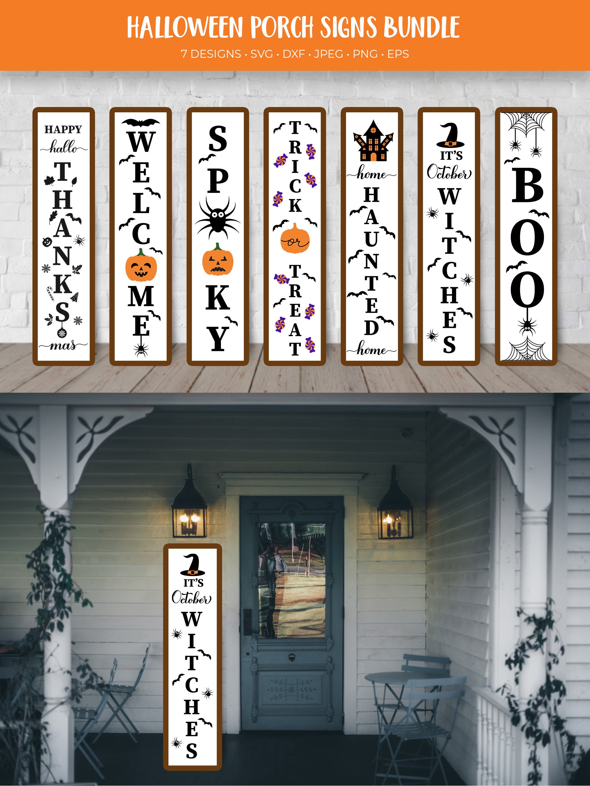 Halloween Porch Sign SVG bundle. Halloween Vertical Signs