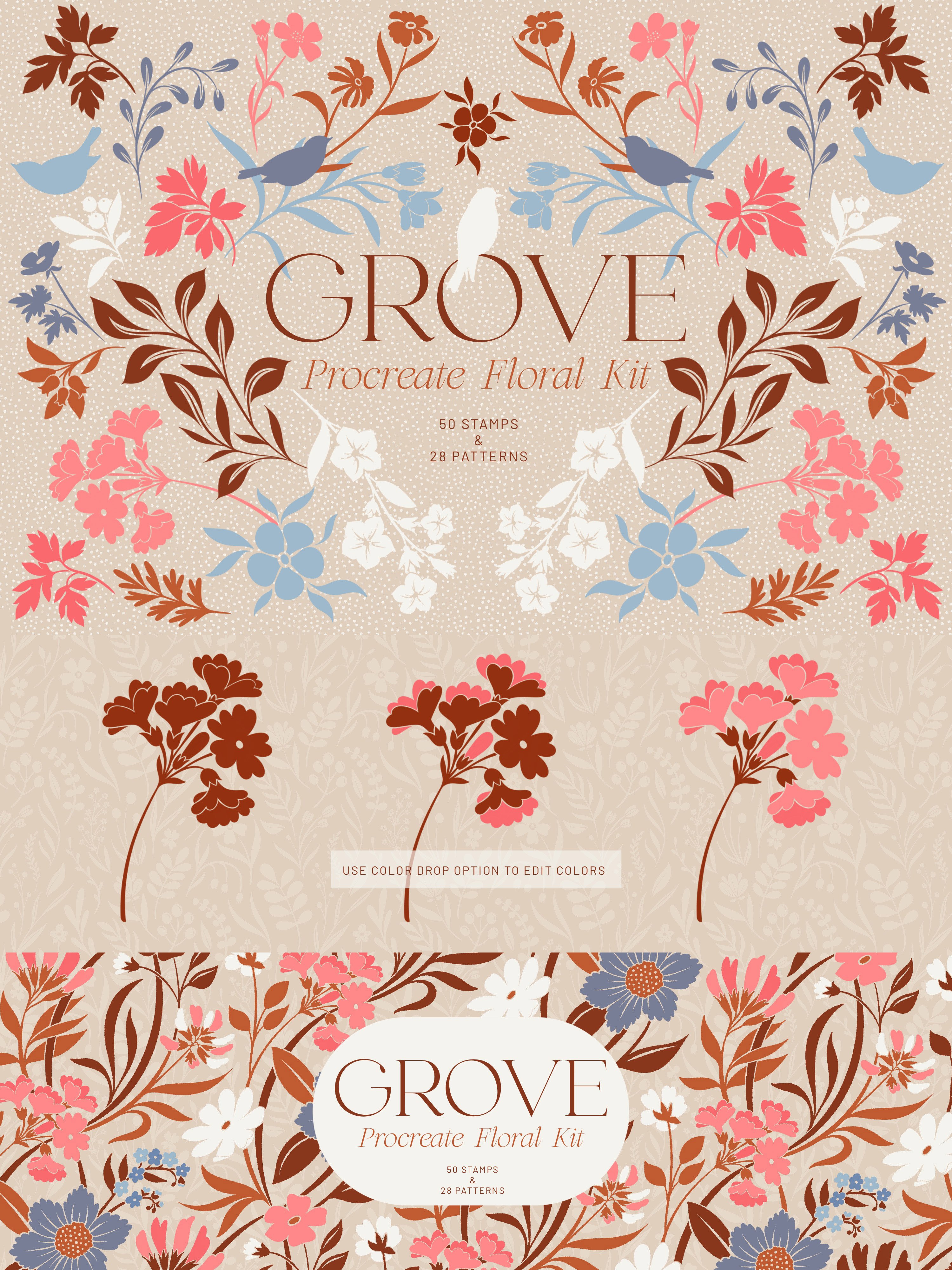 Grove Floral Procreate Stamp & Pattern Brush Kit