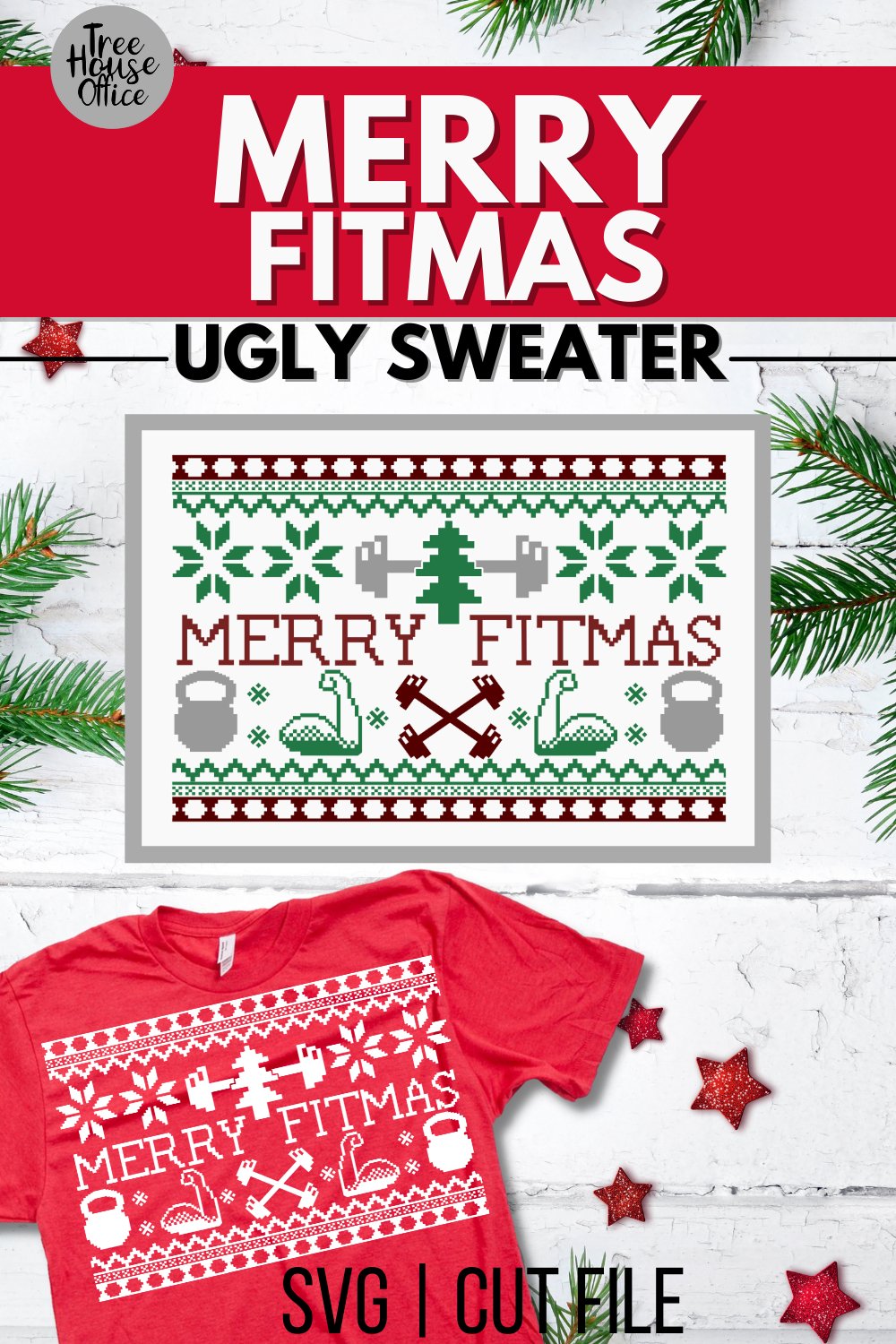 Merry Fitmas Ugly Sweater SVG, Funny Gym Christmas Cut File
