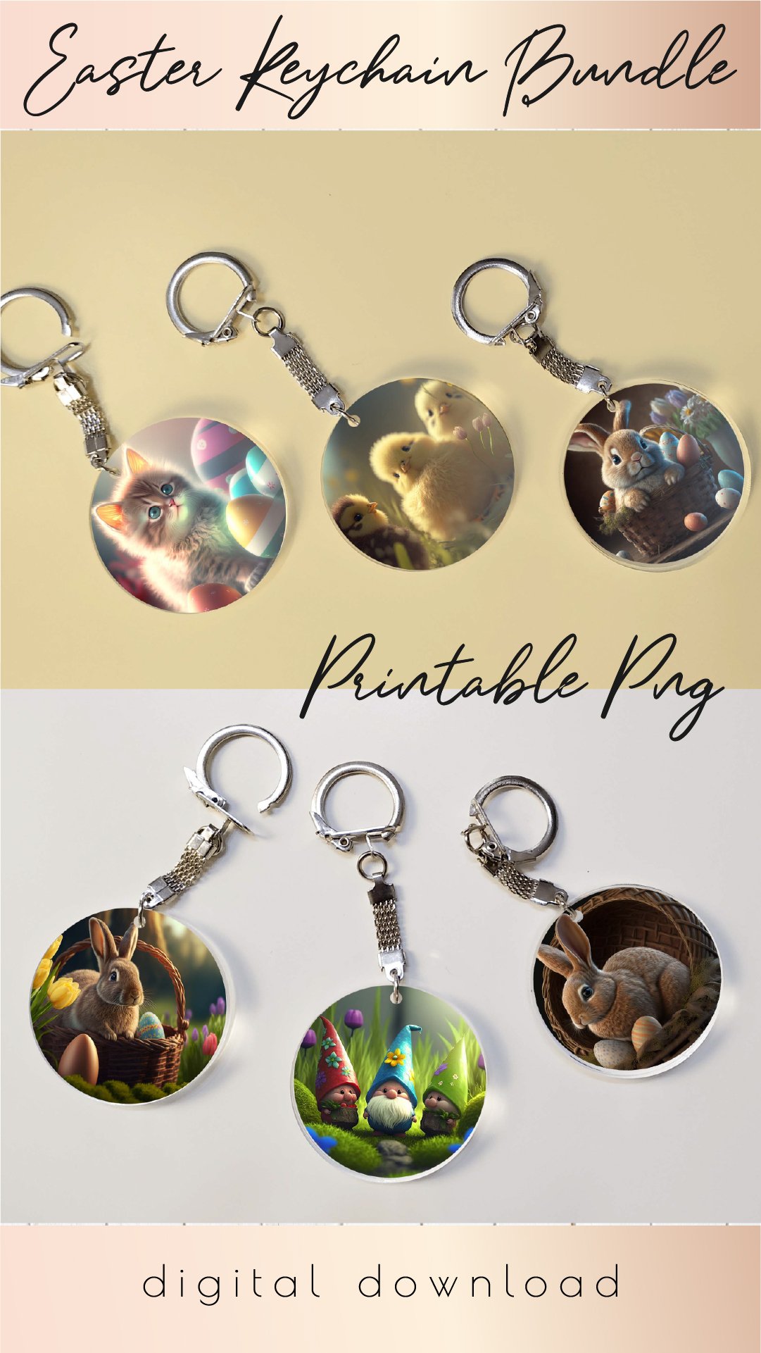 Printable Spring Keychains Easter Keychain Sublimation Bundle Spring Circle Keychain