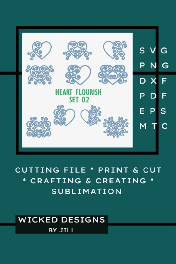Hearts Flourish 10 Designs SET #02 SVG Cut File