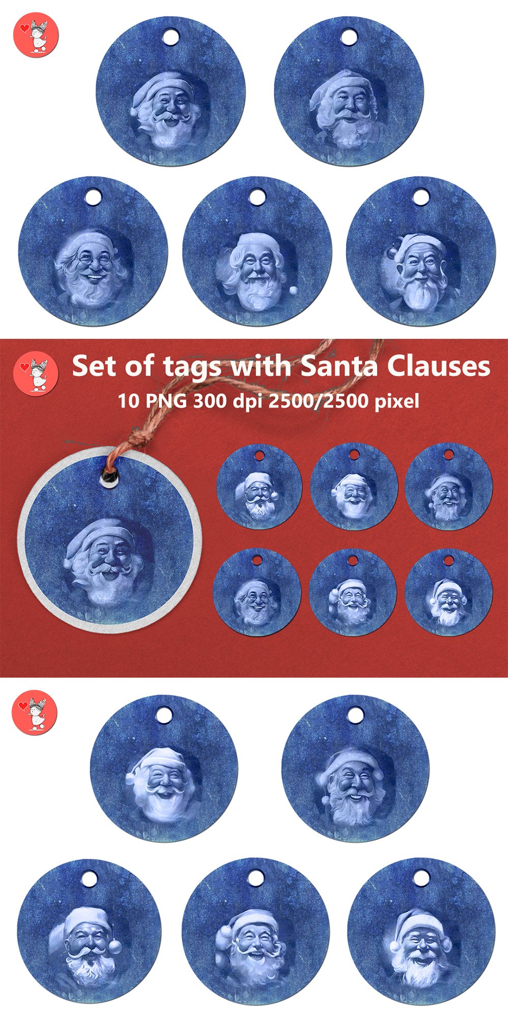 Set Of Tags With Santa Clauses Set Of Tags With Santa Clauses