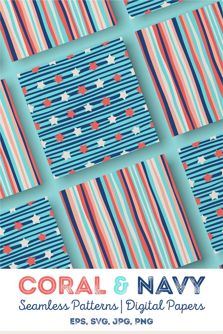 Coral &amp; Navy | Seamless Patterns | Digital Papers (802498)