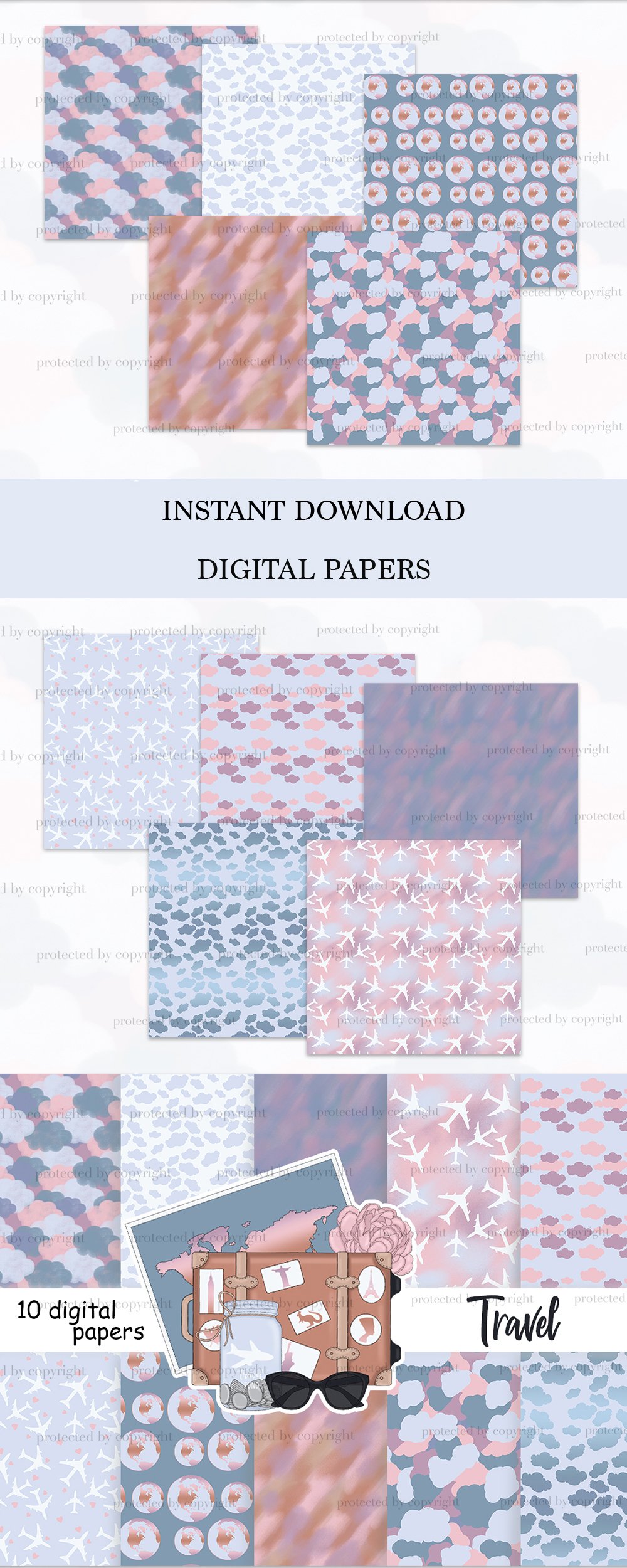 Travel Pattern Paper Travel Digital Paper | Airplane Pattern