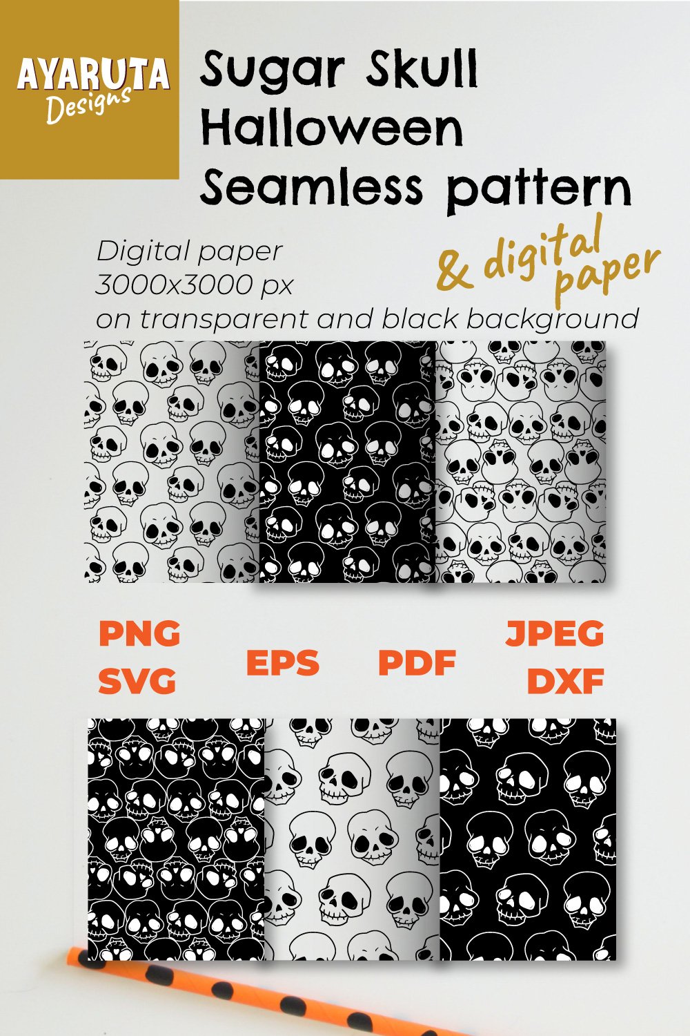 Sugar Skull Halloween Bundle| SVG Patterns and Digital Paper