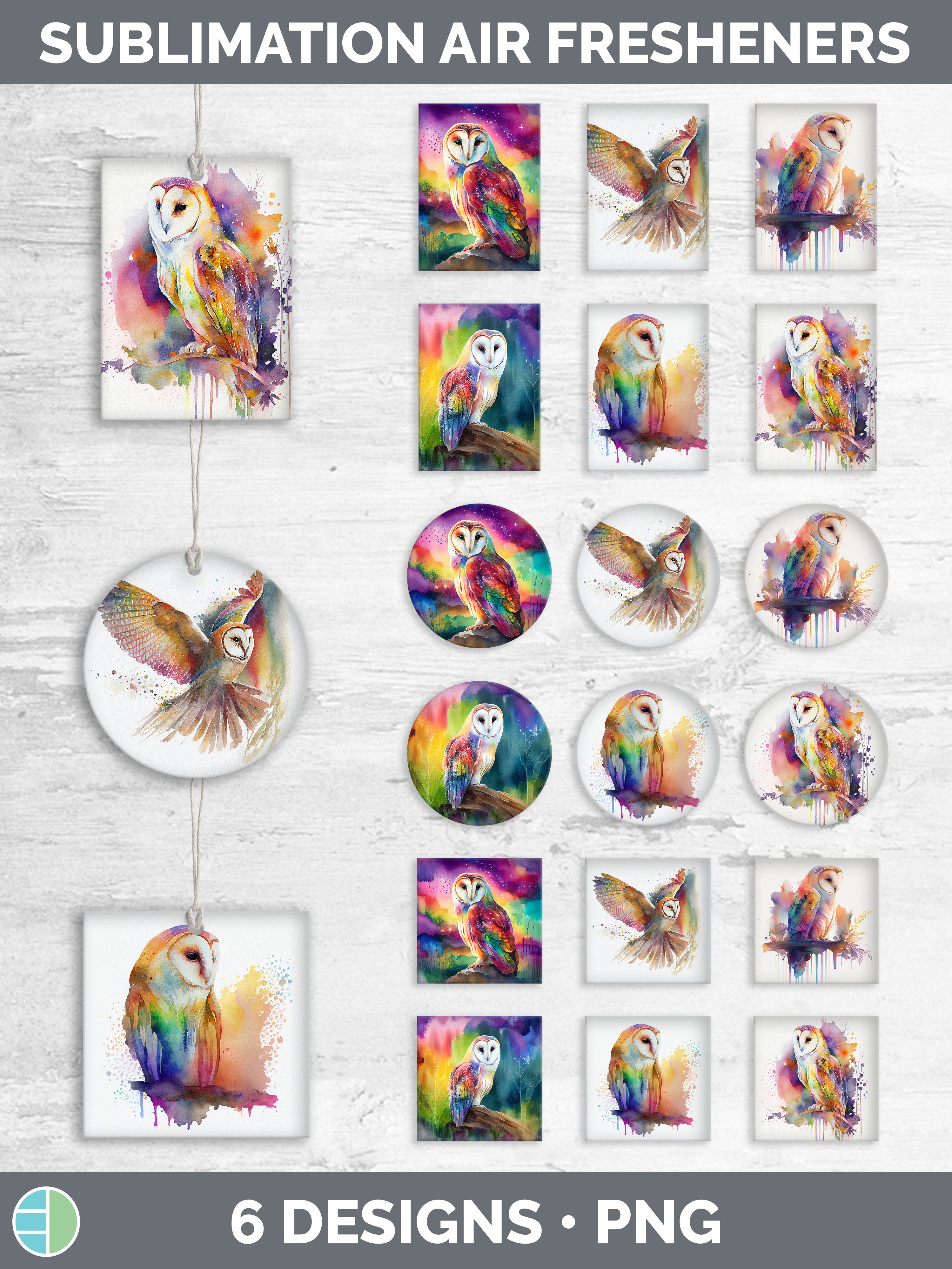 Rainbow Barn Owl Air Freshener Sublimation Car Freshener D