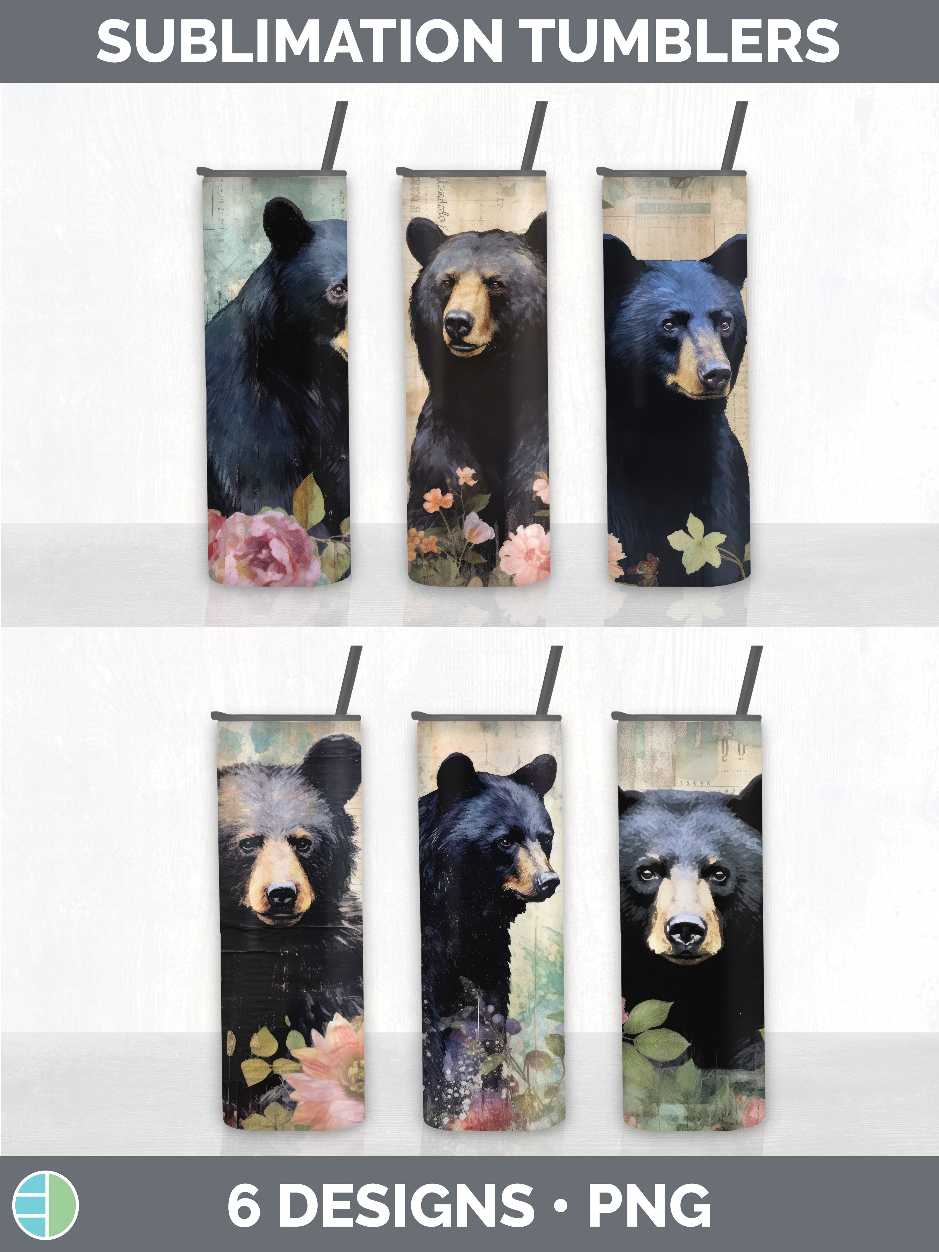 Vintage Black Bear Tumbler | Sublimation 20 oz Skinny Tumble