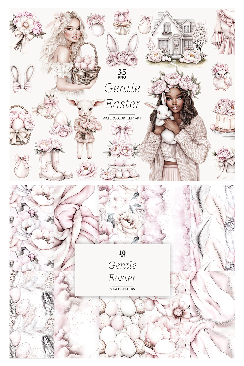 Neutral Easter Clipart | Spring Flowers PNG Graphics Bundle