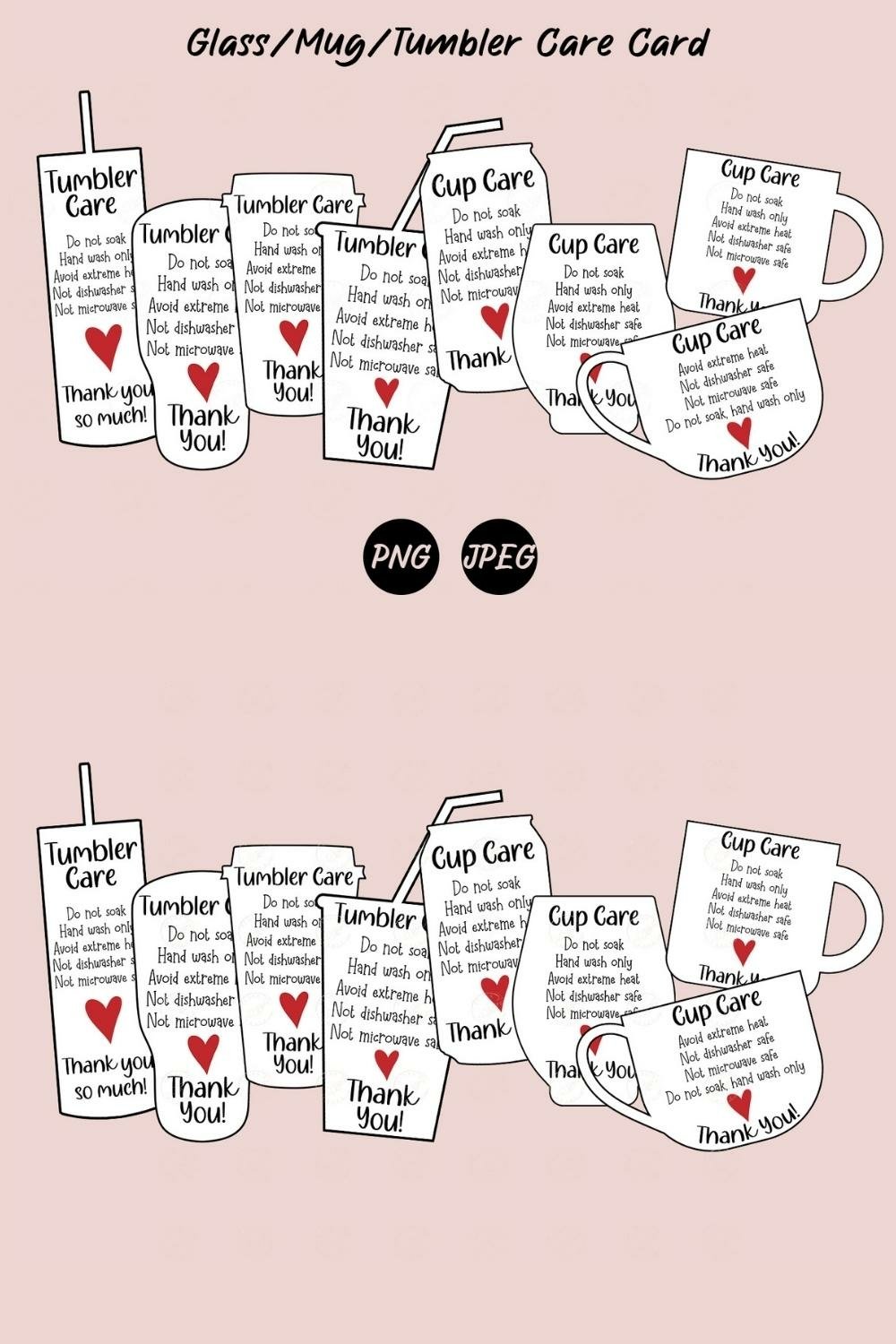 Glass Mug Tumbler Care Cards Basic 8 pack