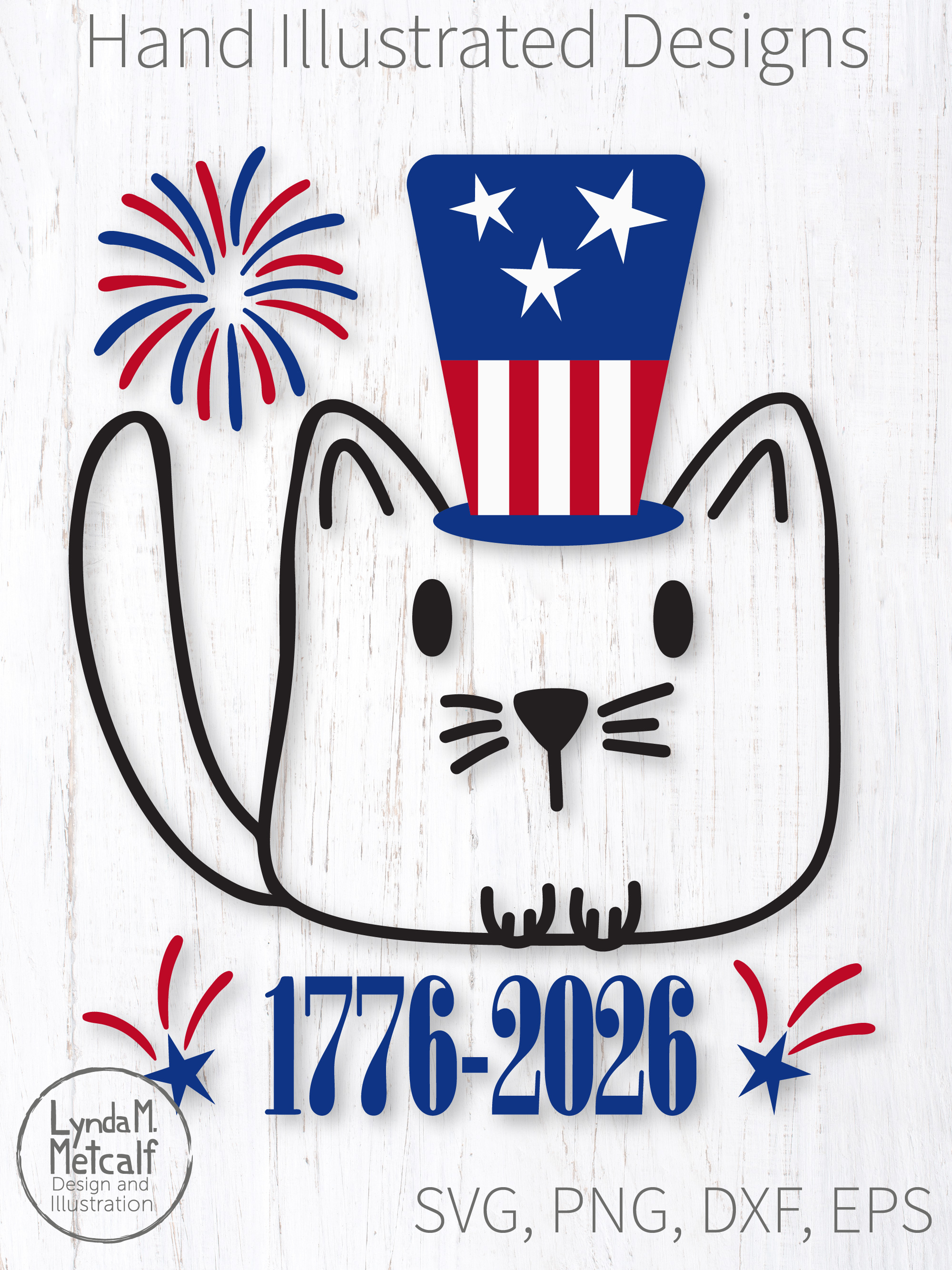 Patriotic Cat in Hat Svg. America 1776 to 2026 Png