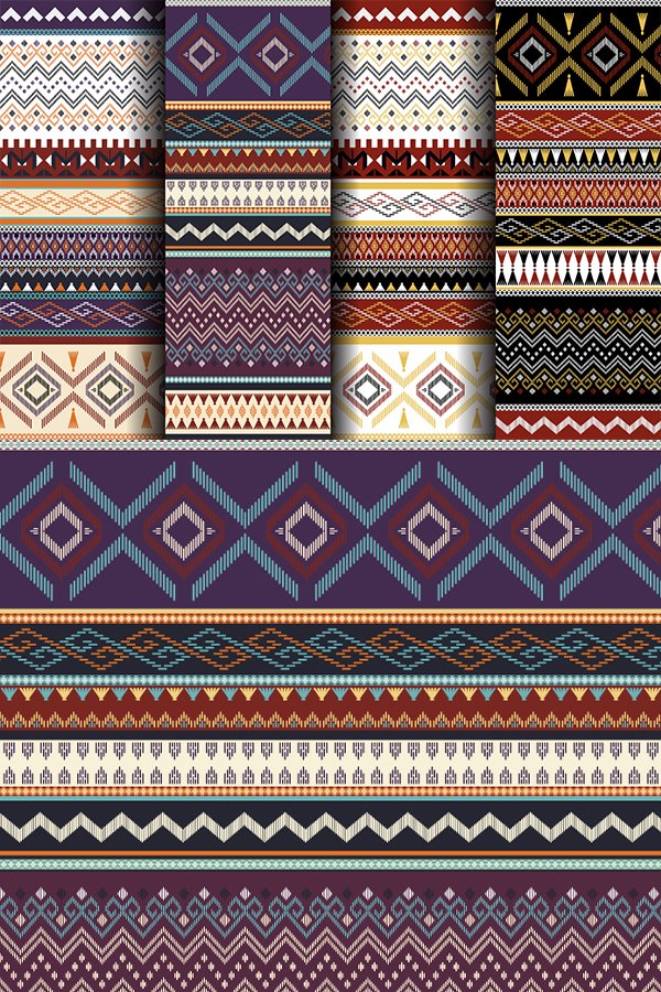 Seamless Tribal Patterns. Vector Backgrounds (1479445) | Patterns