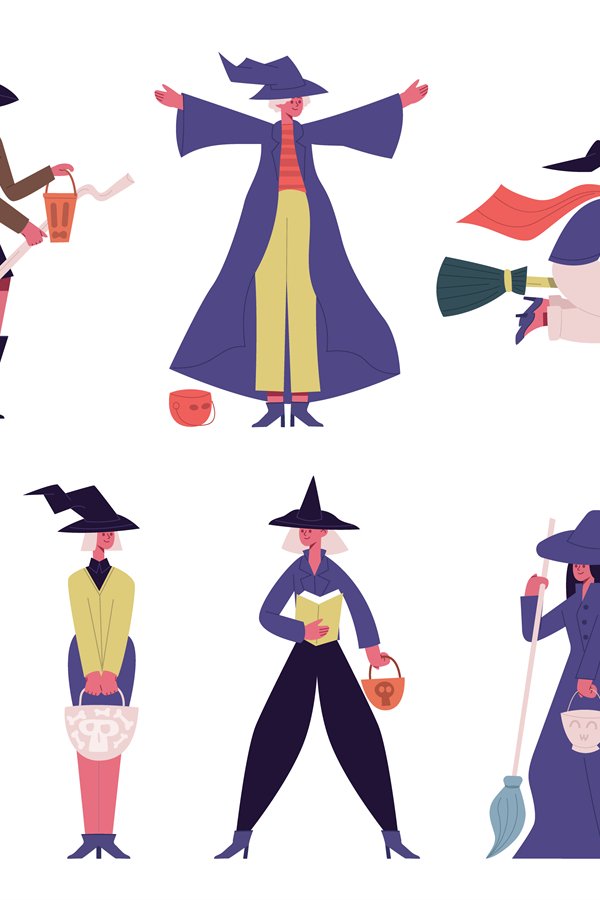 Witch characters. Female halloween characters in witch spook