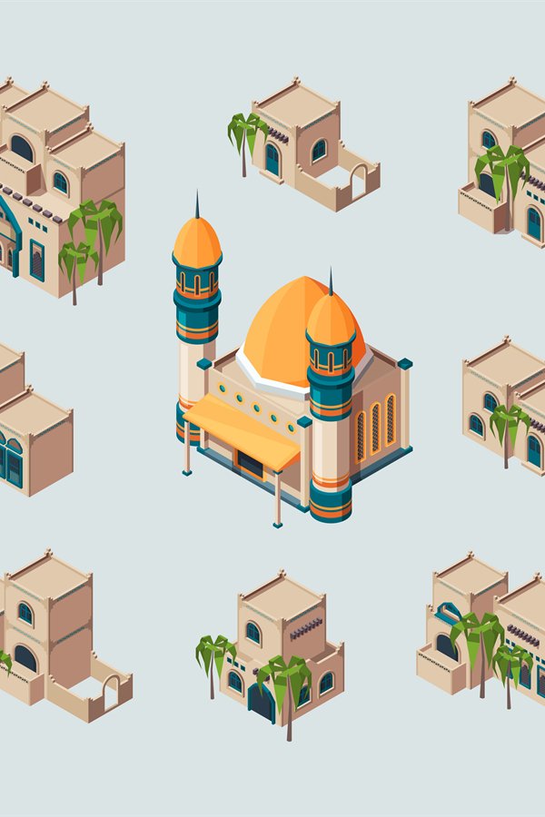 Traditional arabic buildings. Eastern sandy desert cultural