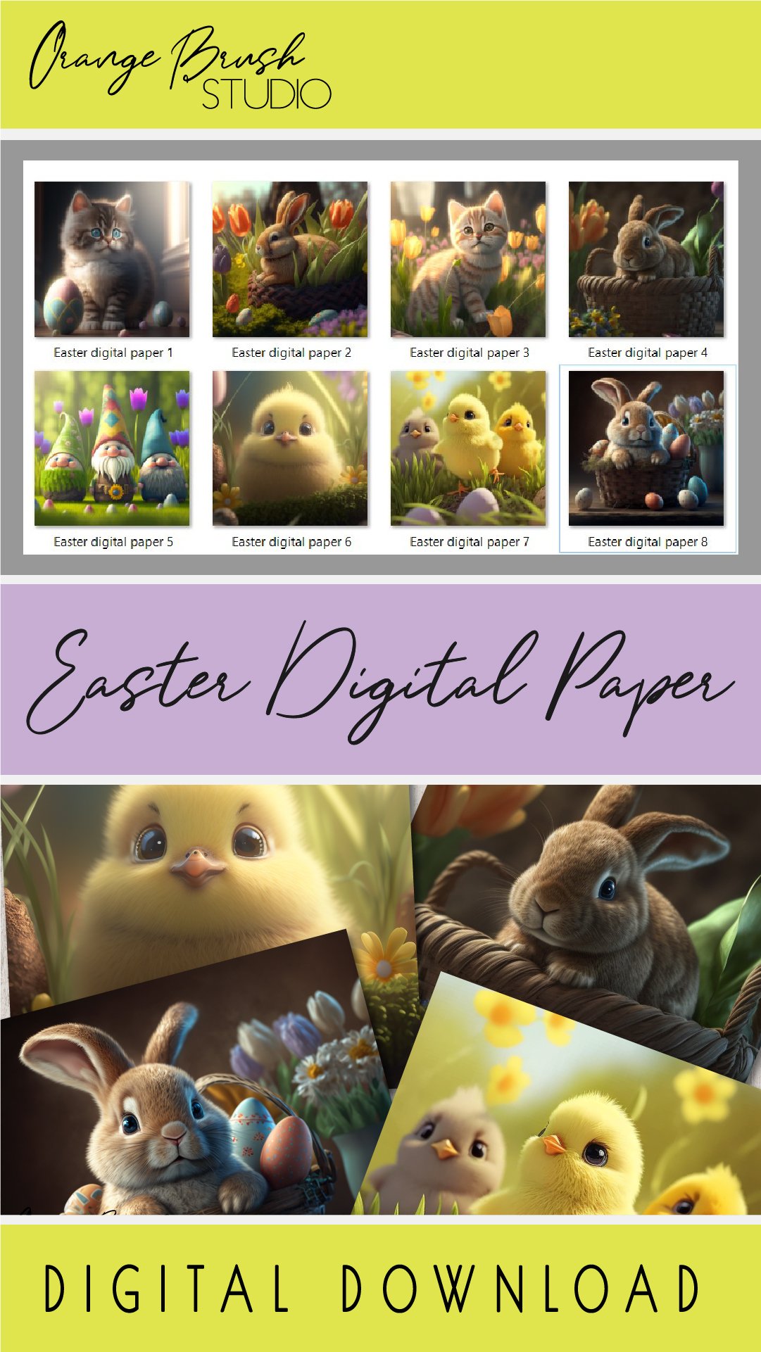 Easter Digital Paper Bundle Vol.1 Easter Bunny Sublimation