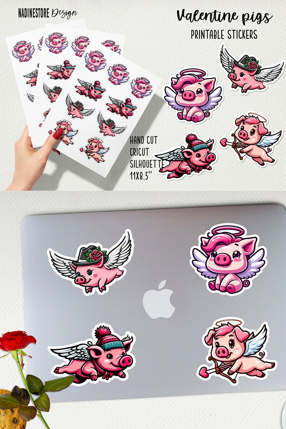 Valentine pigs printable stickers. JPG, PNG.