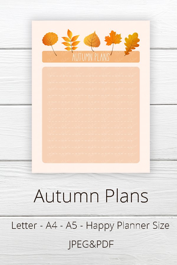 Autumn Plans Planner Page. Printable Planner. Autumn Leaves.