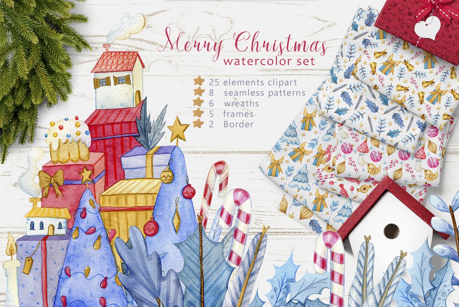 Merry Christmas watercolor set (1725893)