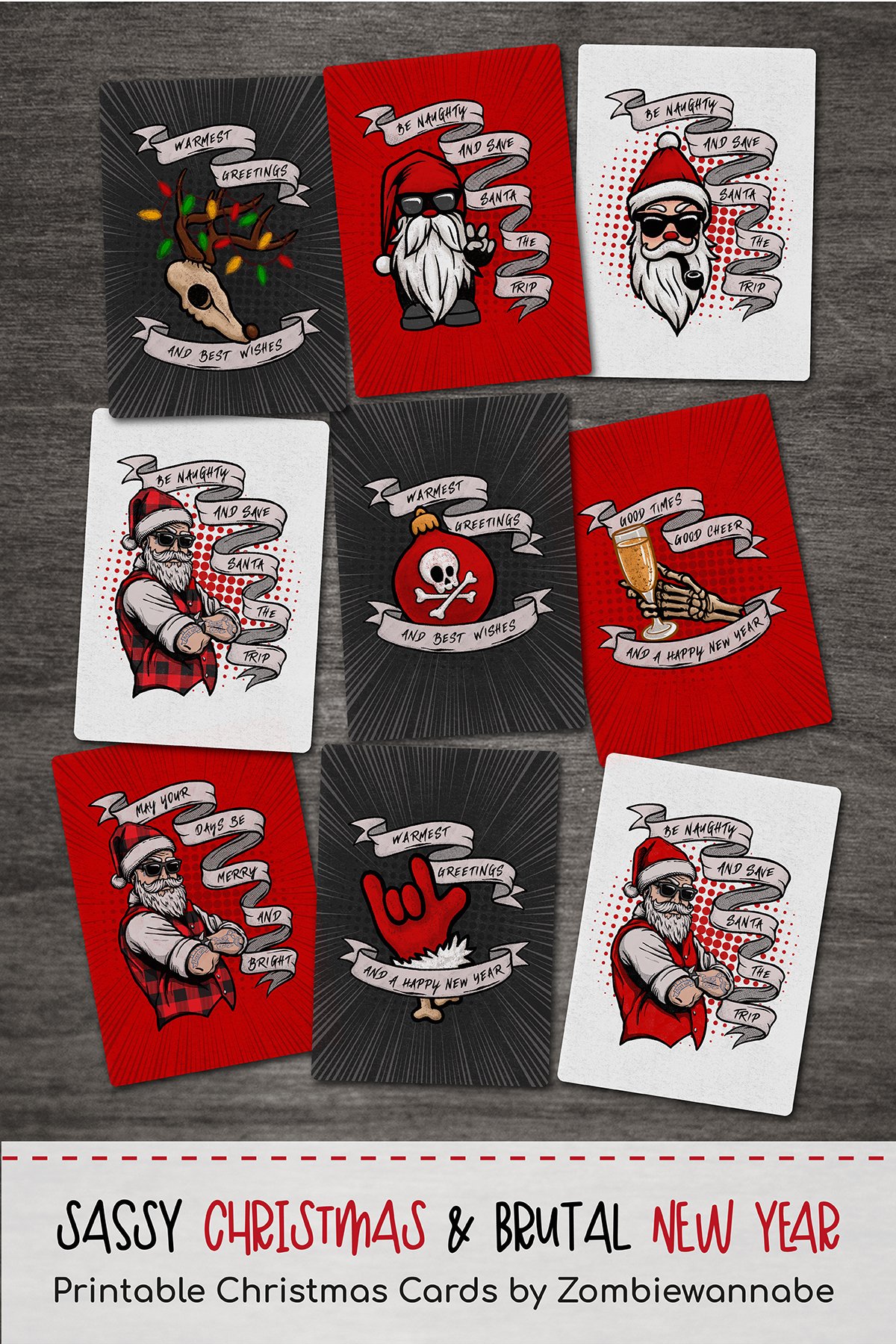 Printable Christmas Cards: Naughty Creepmas, Brutal New Year