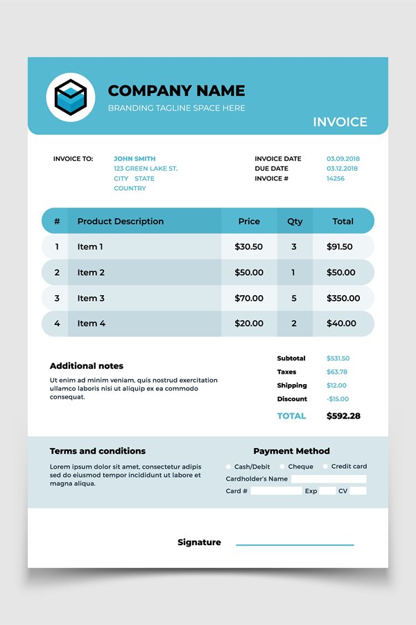 Invoice template. Bill form bookkeeping vector document desi