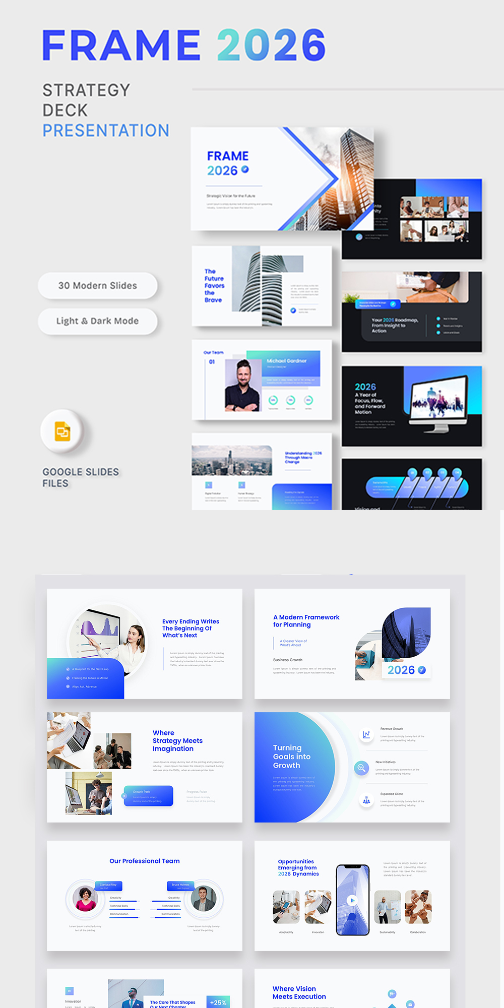 Frame 2026 - Strategy Deck Google Slides Template