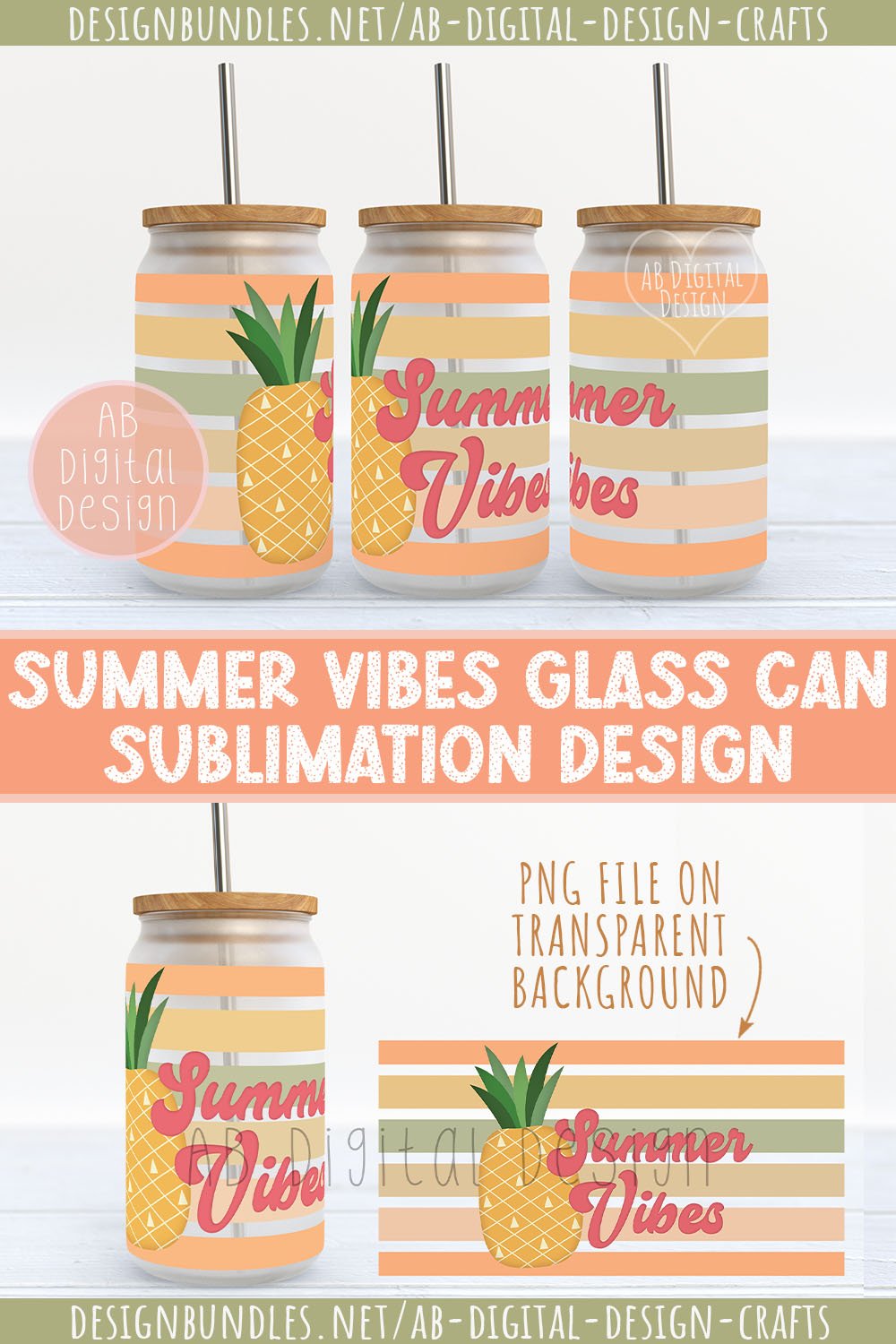 Summer Vibes 16oz Glass Can Wrap Sublimation Design