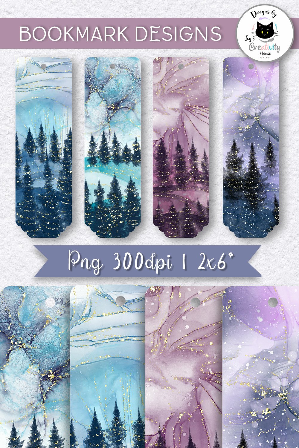 Alcohol Ink Printable Bookmarks | Winter Bookmark Designs