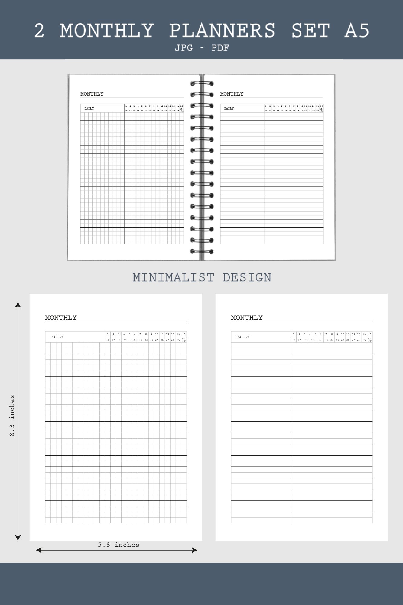 2 Monthly planner pages for bujo pages printable (1229275)