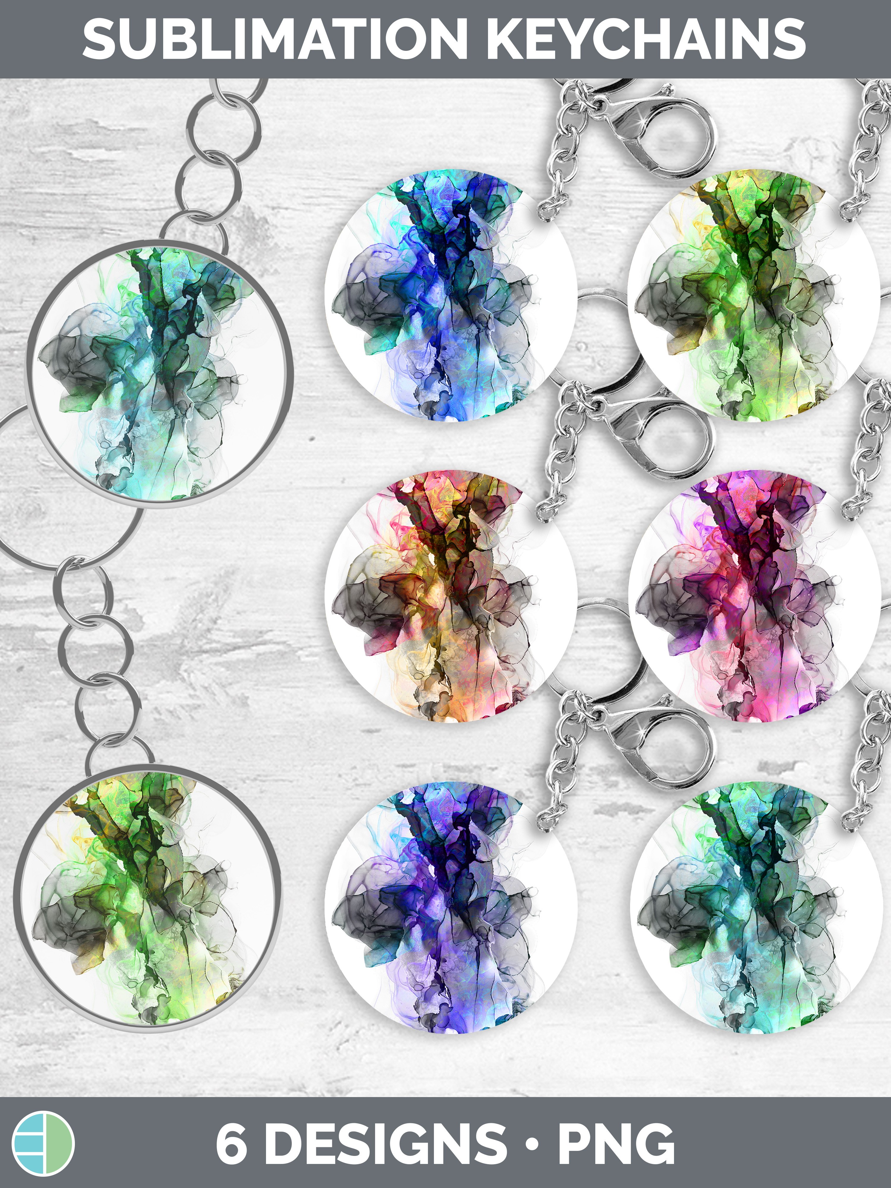 Alcohol Ink Keychain Bundle | Keyring Sublimation Designs