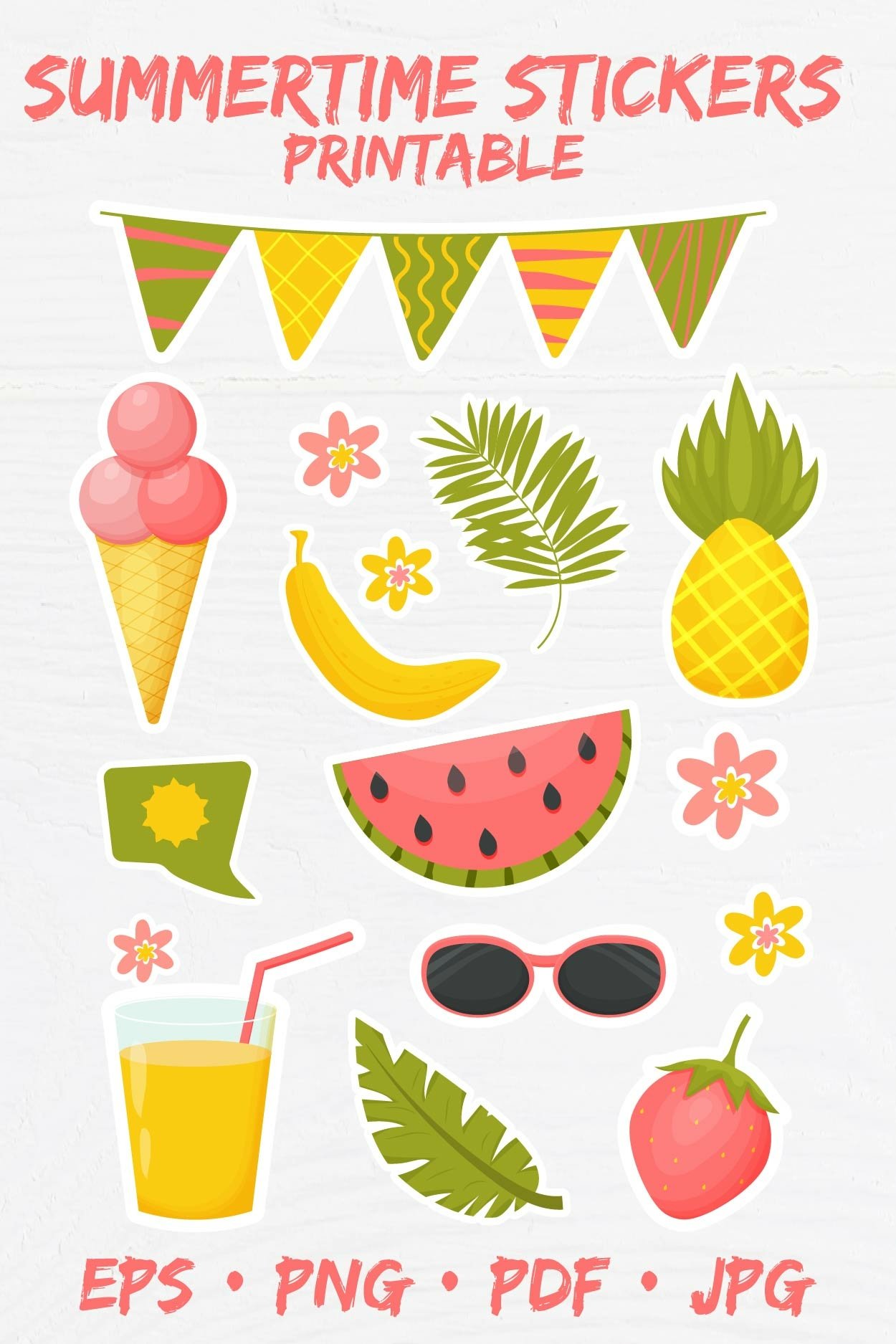 Summer Printable Sticker collection PNG, PDF