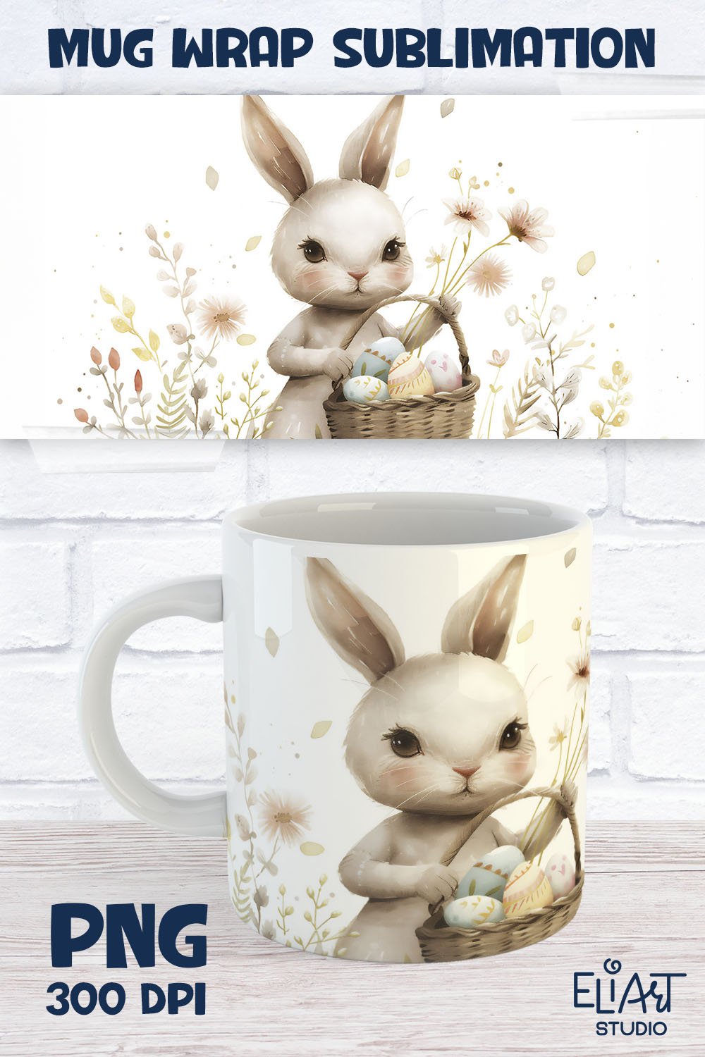 Easter Bunny Mug Wrap | Easter Basket PNG Mug Design