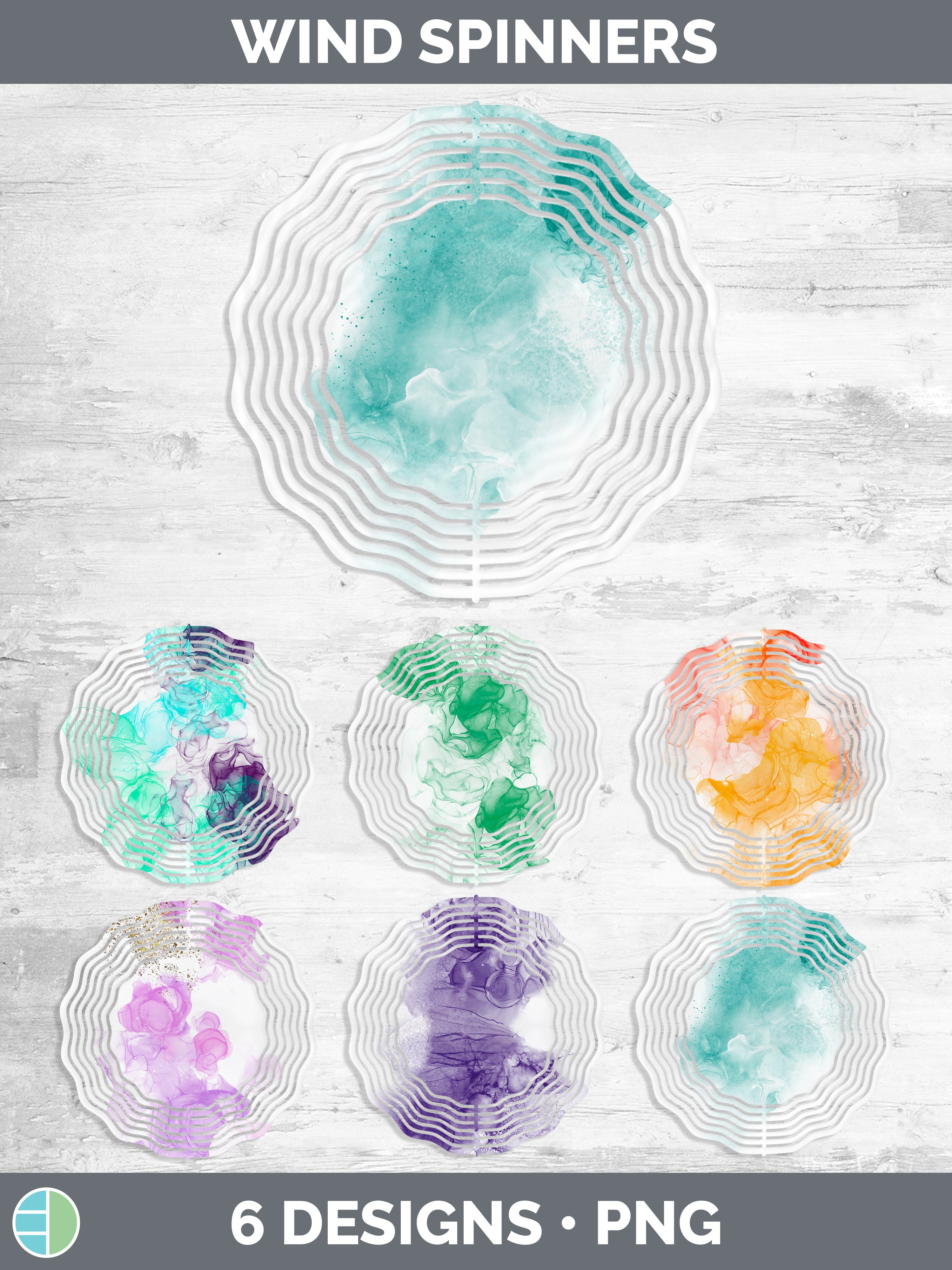 Alcohol Ink Wind Spinner | Sublimation Designs Bundle