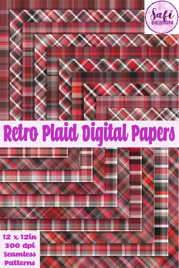Digital Papers - Red and Black Retro Plaid