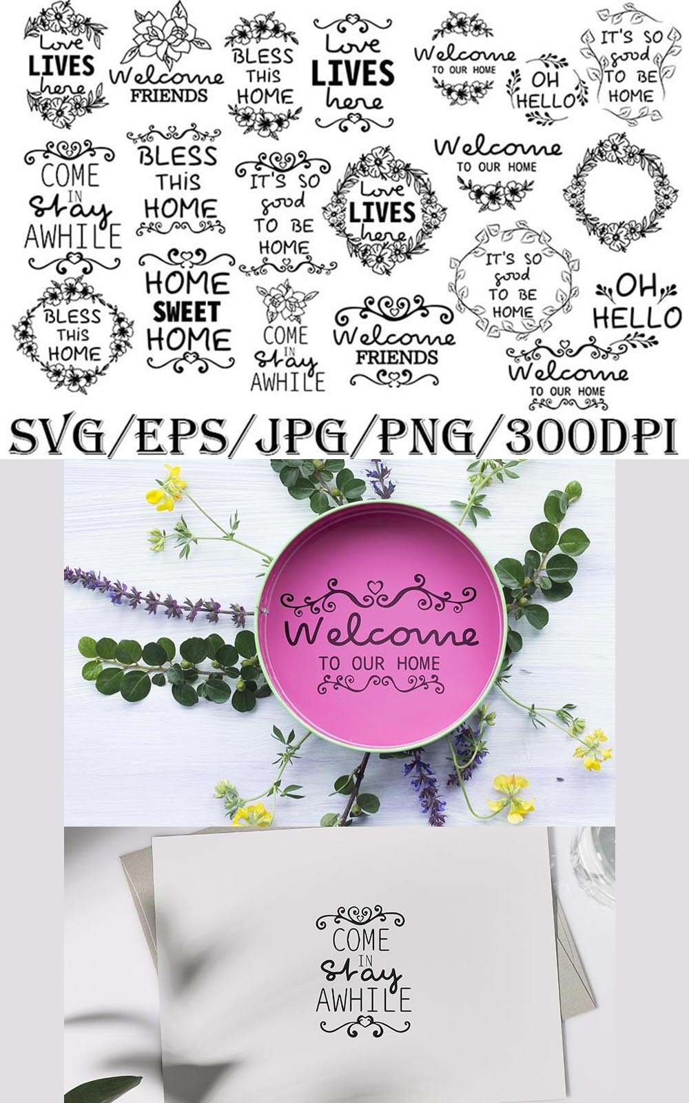 Welcome SVG. Hello Friends SVG. Ornament. Flower.