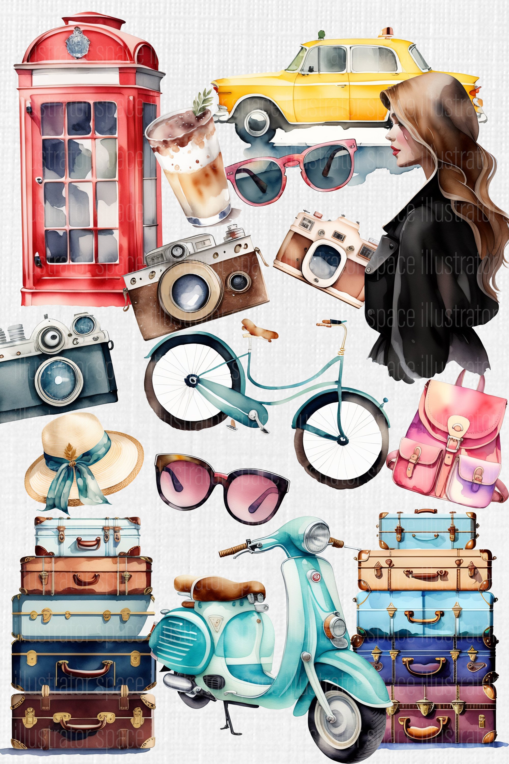 Travel cliparts set 30 PNG, Adventure clipart