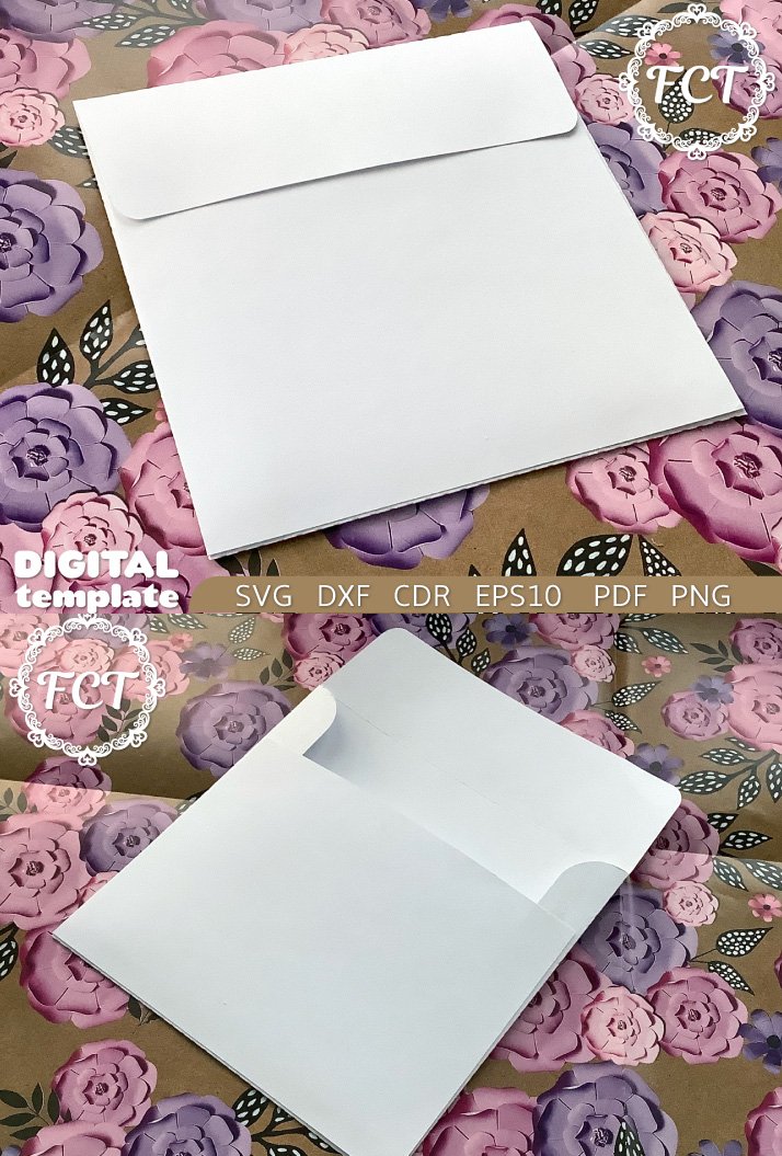 Square Envelope 6x6 SVG template, Simple invitation envelope