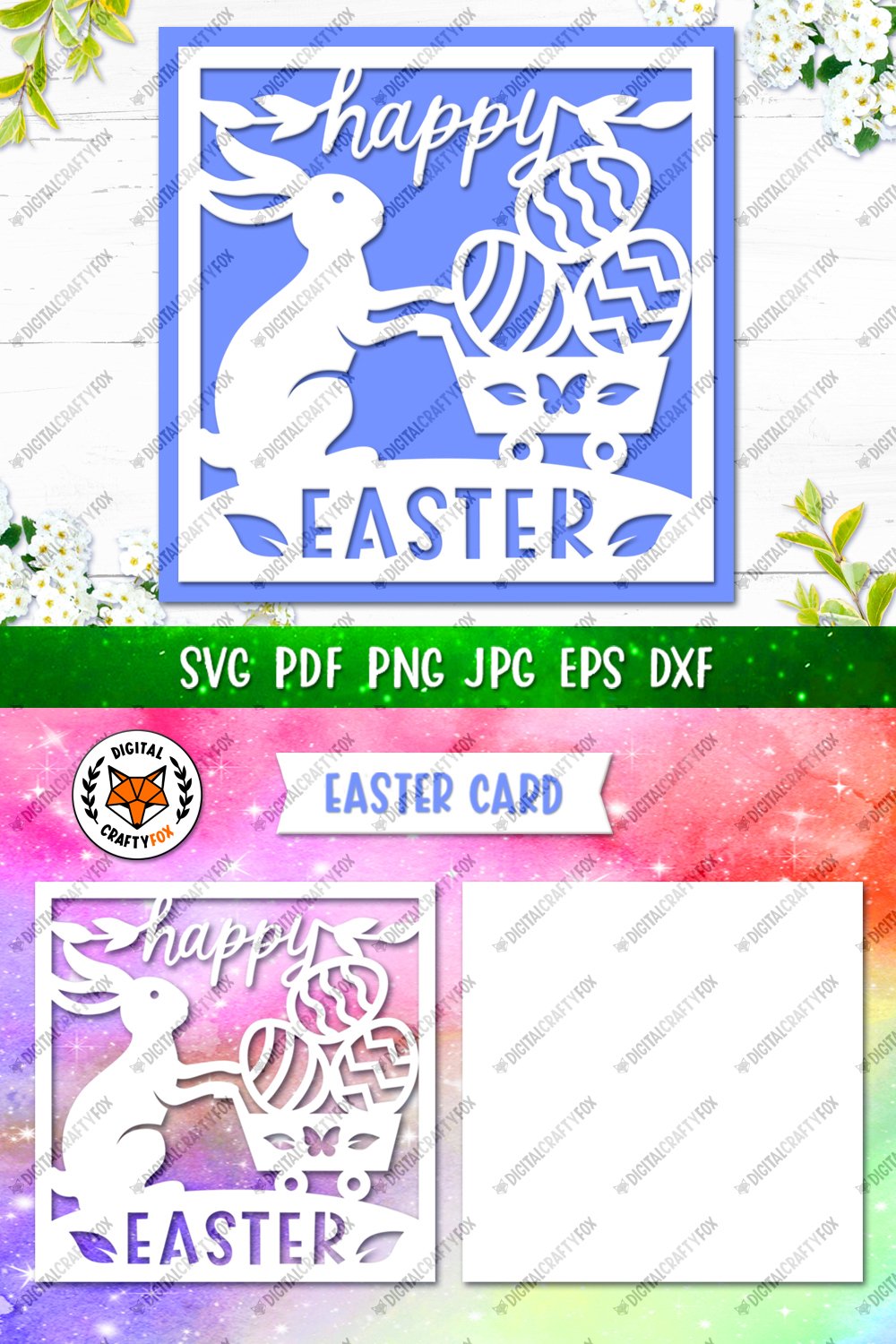 Happy Easter Bunny Card SVG, Easter Card Paper Cut