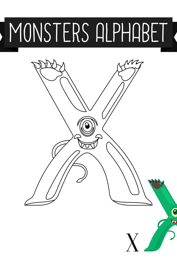 Coloring page monsters alphabet letter X