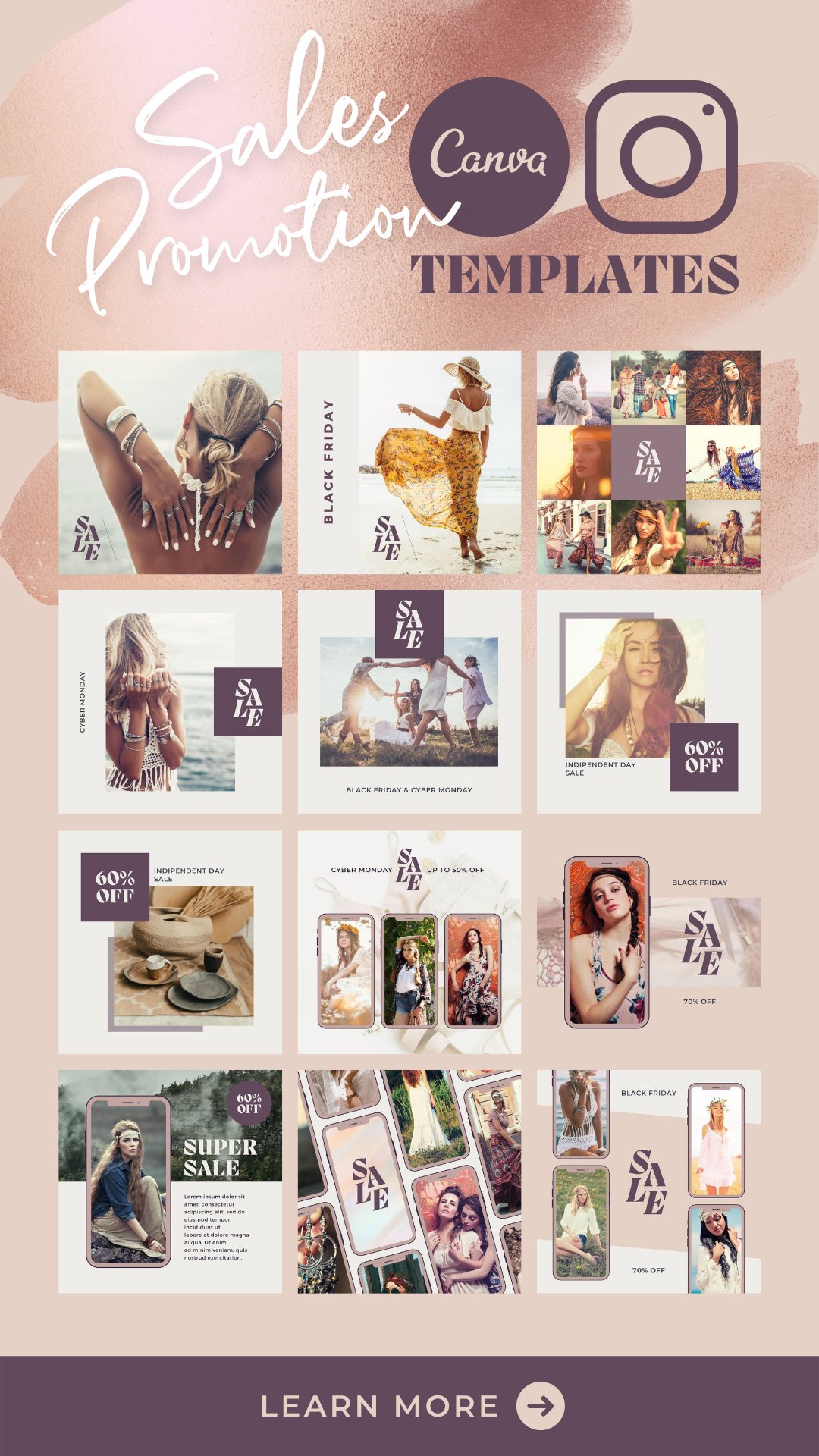 Instagram Template Canva Post Story Boho Animated Pack