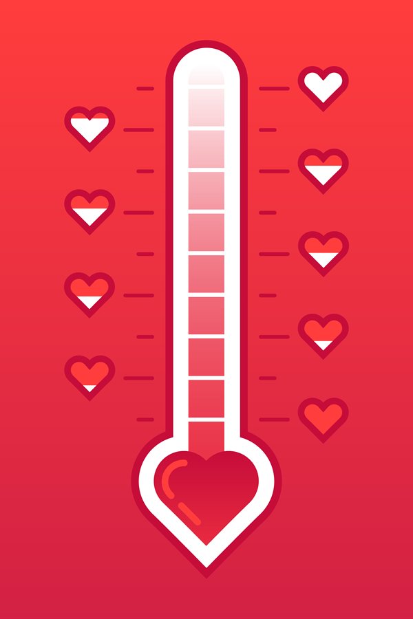 Love thermometer. Hot or frozen heart temperature counter va