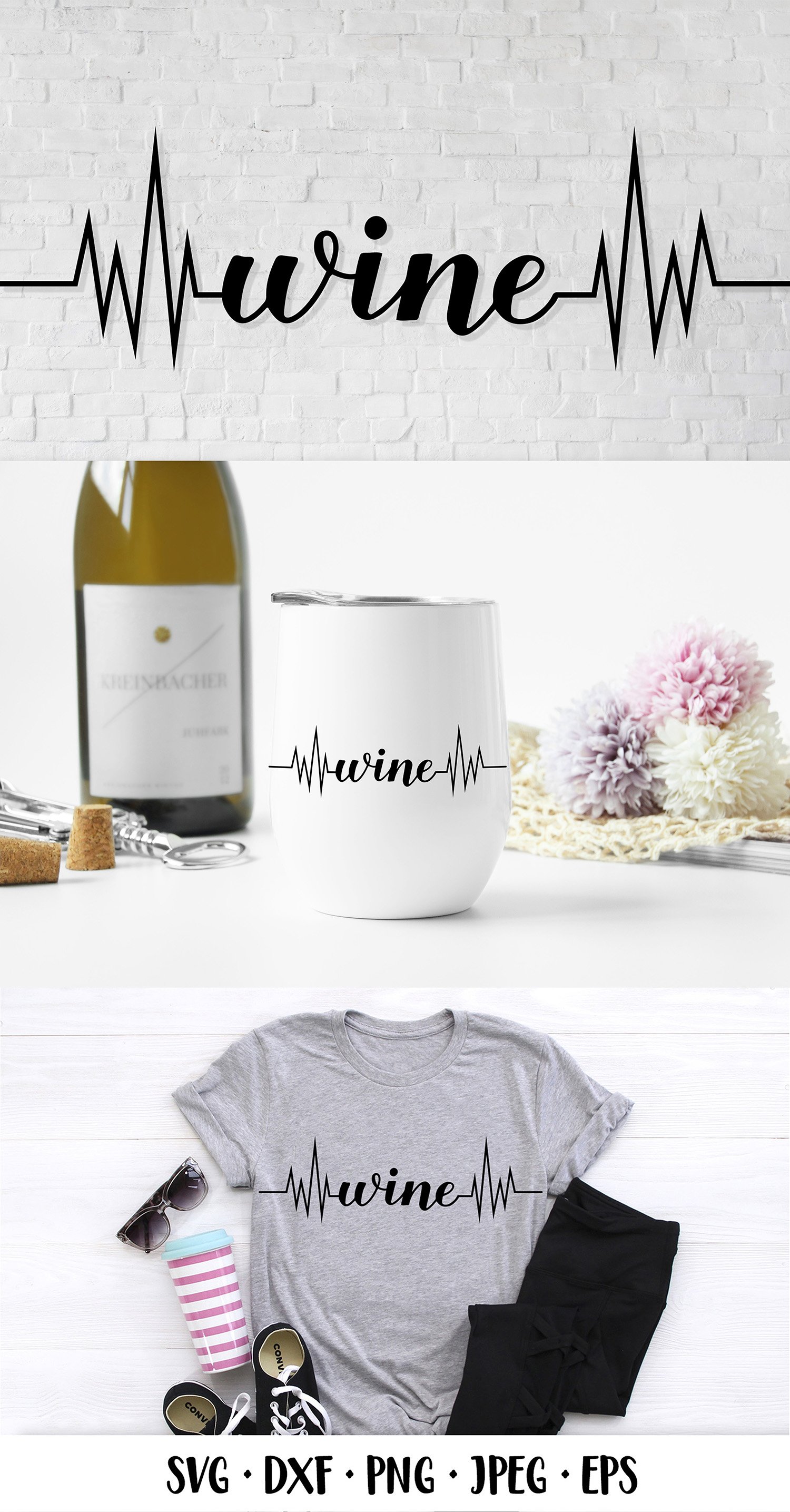Wine heartbeat. Wine hand lettered SVG. Wine lover design