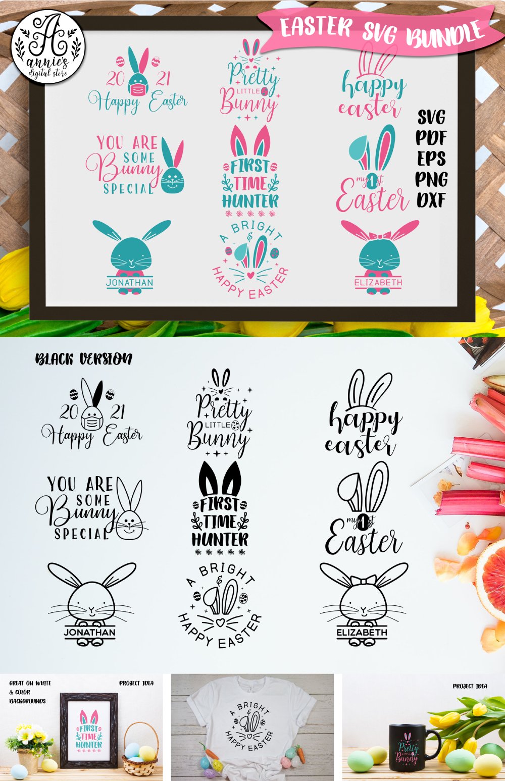 Easter SVG Bundle, 9 Cut Files Bunny Ears, Eggs Spring dxf