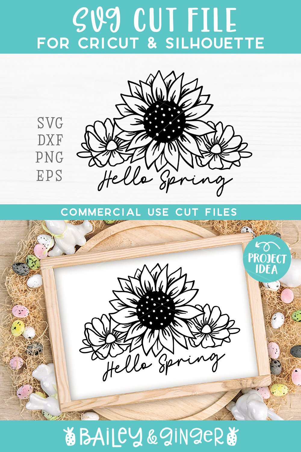 Hello Spring Sunflower SVG Cut File