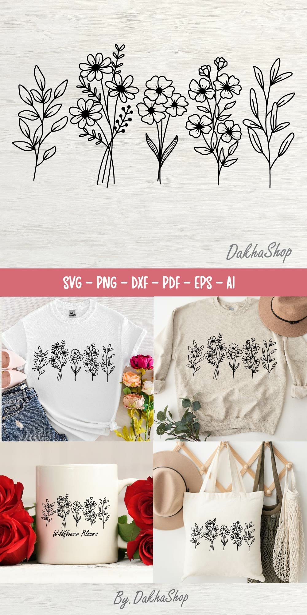 Flower Svg, Floral Bouquet Svg, Flower Line Art. (4194938)