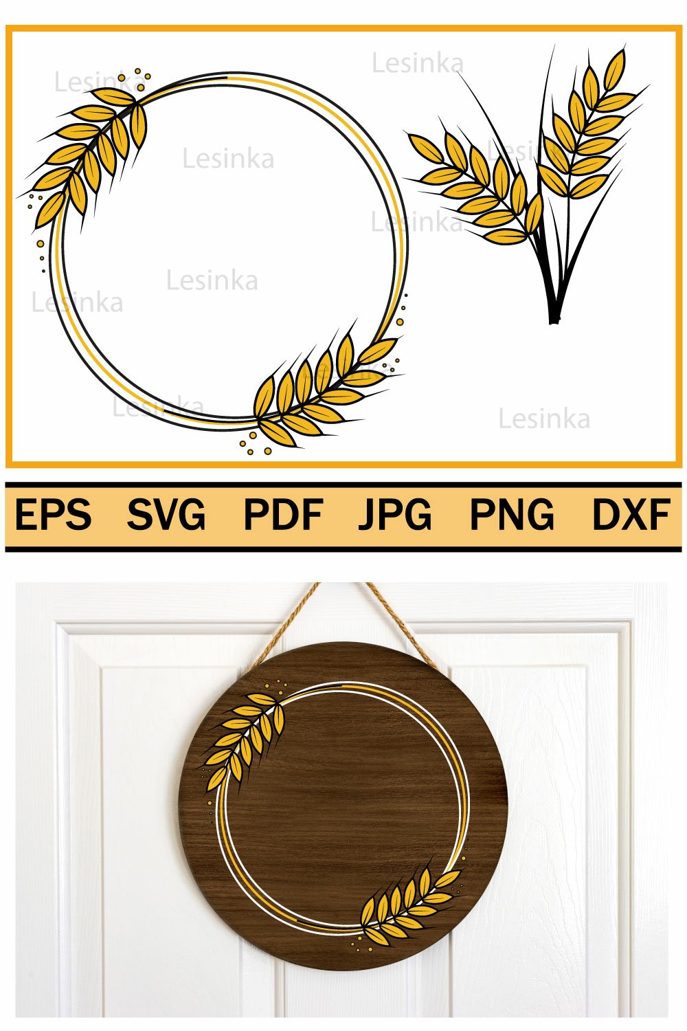 Ears Border Frame Cute Round Border Frame made of wheat ears, (3761566)