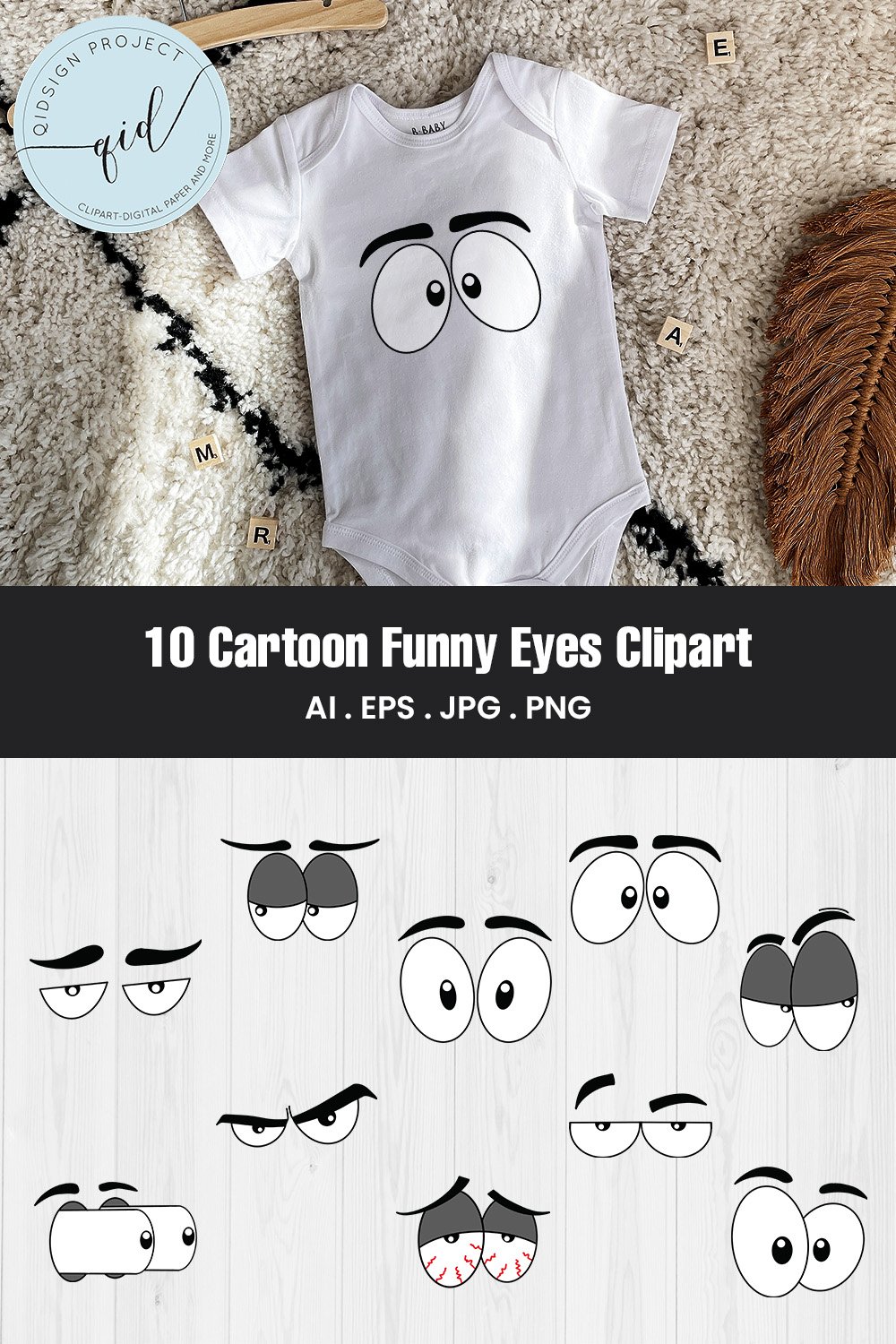 Cartoon Funny Eyes Clipart, 10 Variations, image size:1000x1500